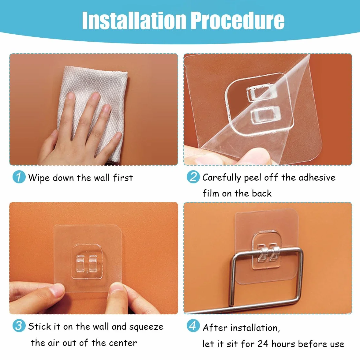 36 Piezas Ganchos Adhesivos Extra Fuertes, Ganchos Grandes Transparentes, Gancho Multiusos Reutilizables, Ganchos Impermeables para Cocina Baño Pared