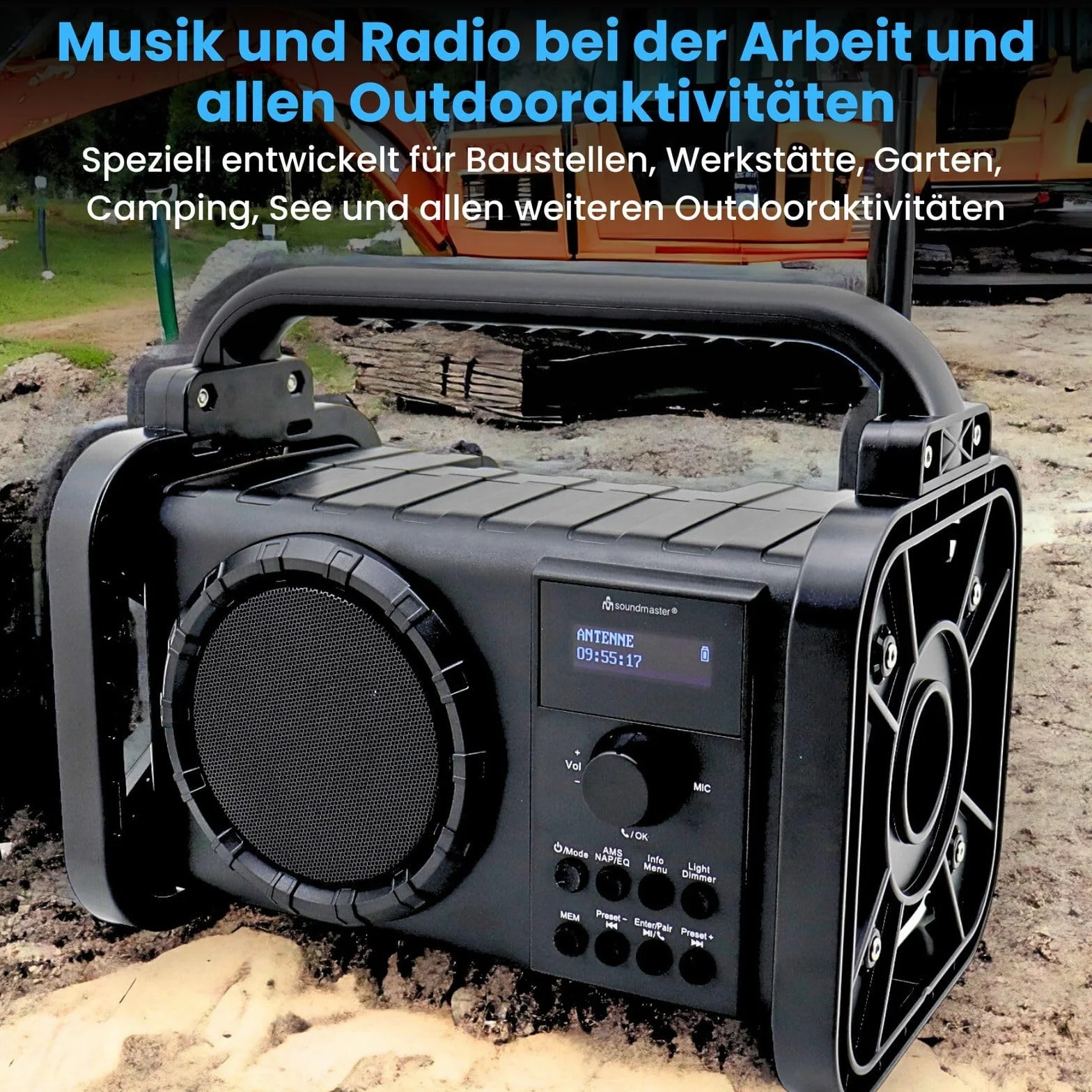 Soundmaster DAB80SG Radio para Obras con Dab+/UKW Bluetooth y batería de Iones de Litio