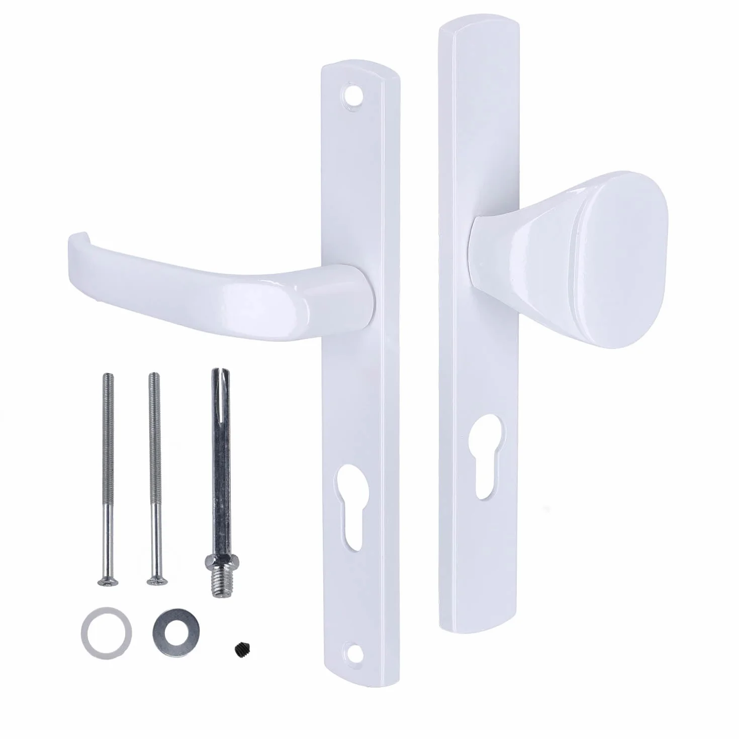 KOTARBAU® Juego de manilla y pomo para puerta, Manilla de cilindro de perfil 72 mm, Manillas de aluminio - blanco, 2 Manetas, Manijas de placa larga, Kit de montaje incluido, Picaporte con pomo