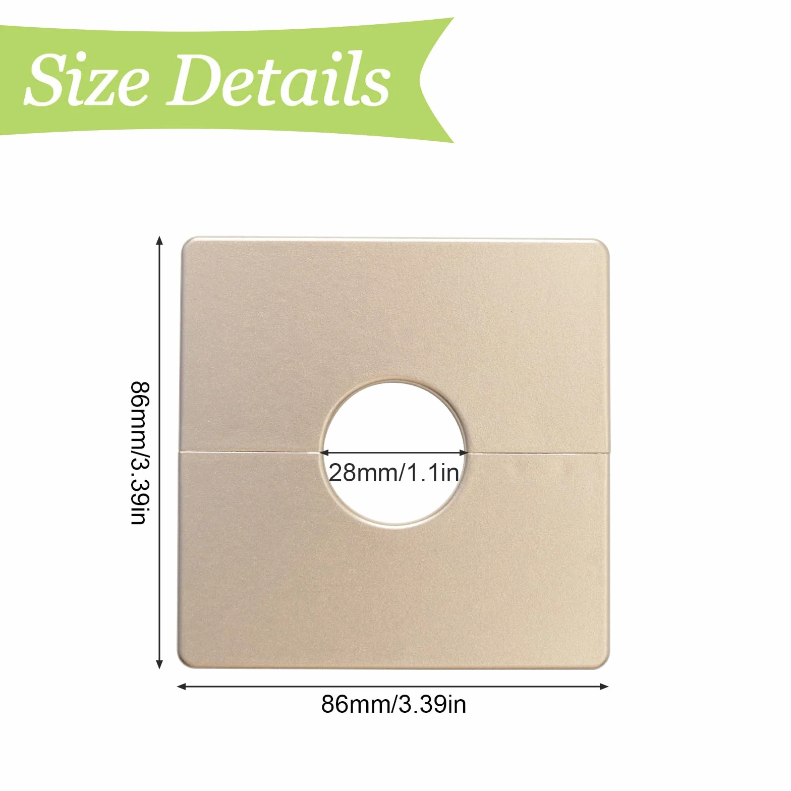Cubiertas de tubo de pared UFURMATE, 2 piezas de placas de escudo cuadradas de plástico autoadhesivas, cubiertas de tubo de ducha decorativas, diámetro interior 28mm/1.1 pulgadas (dorado)