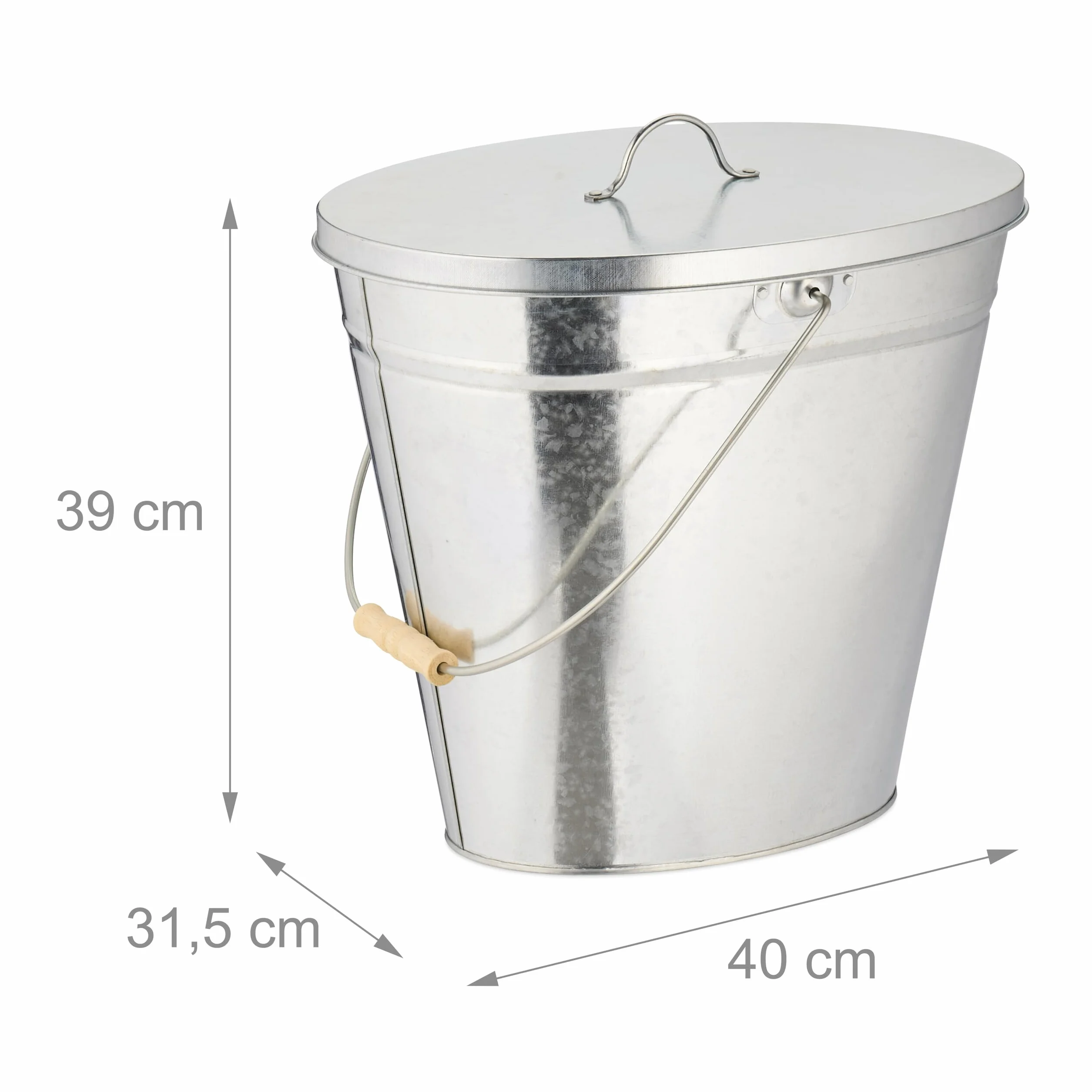 Relaxdays Cubo Cenizas con Tapa, 22 L, Accesorio Chimenea, Estufa, con Asa, Carbón y Ceniza, Acero Galvanizado, Plateado