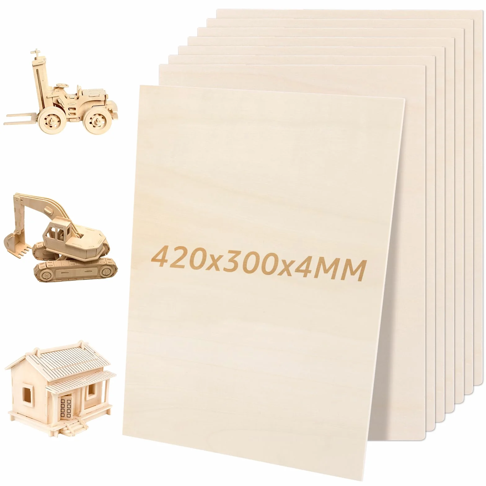 JMIATRY 8 piezas de madera contrachapada de 4mm, placa de contrachapada A3, placas de madera para manualidades de 420x300mm para trabajos de bricolaje, grabado láser, maquetas, regalos, decoración