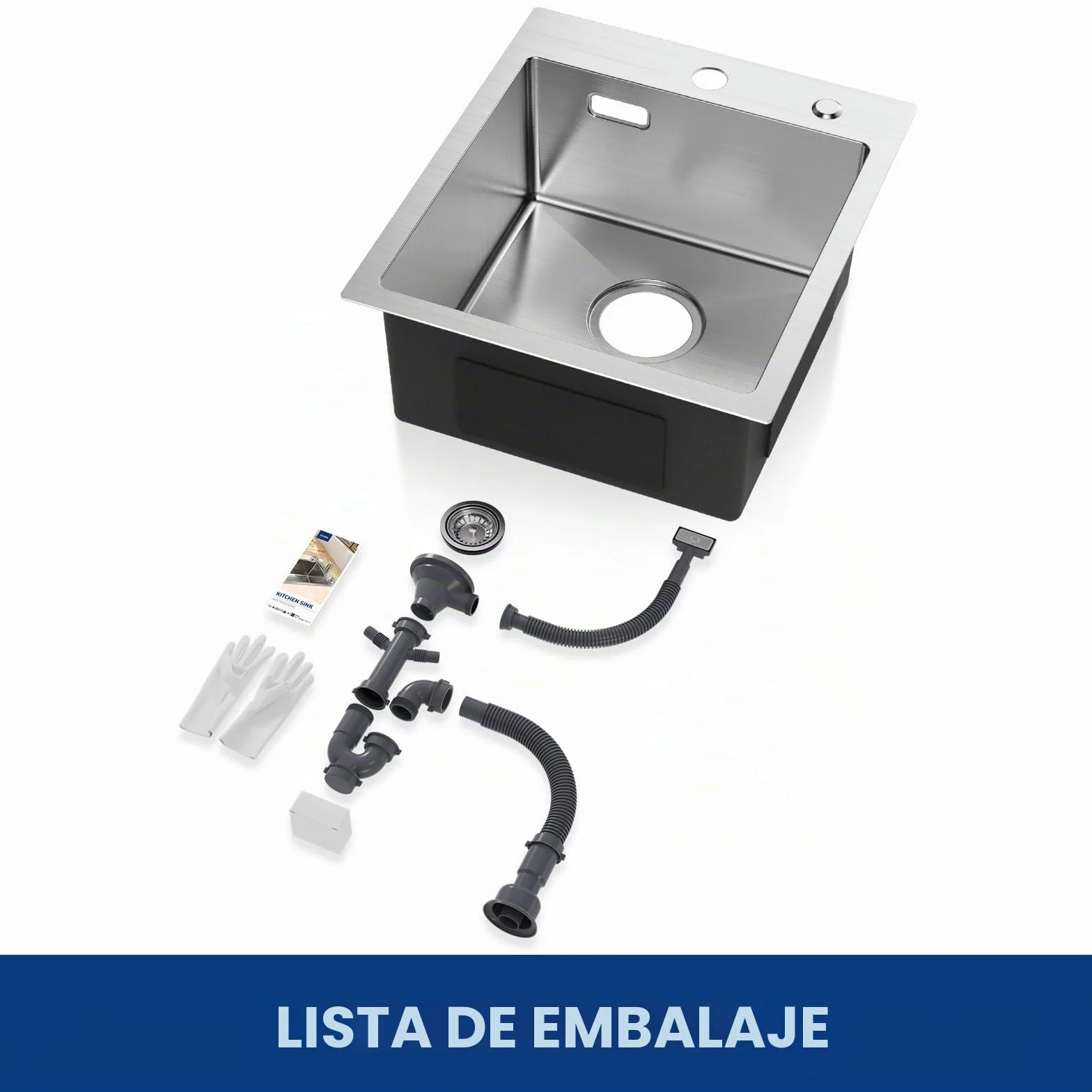CECIPA Fregadero de Cocina de Acero Inoxidable 40 x 45 cm + Grifo de Cocina Extensible Juego Completo de Fregadero Cuadrado Integrado para Base de Armario 40 cm