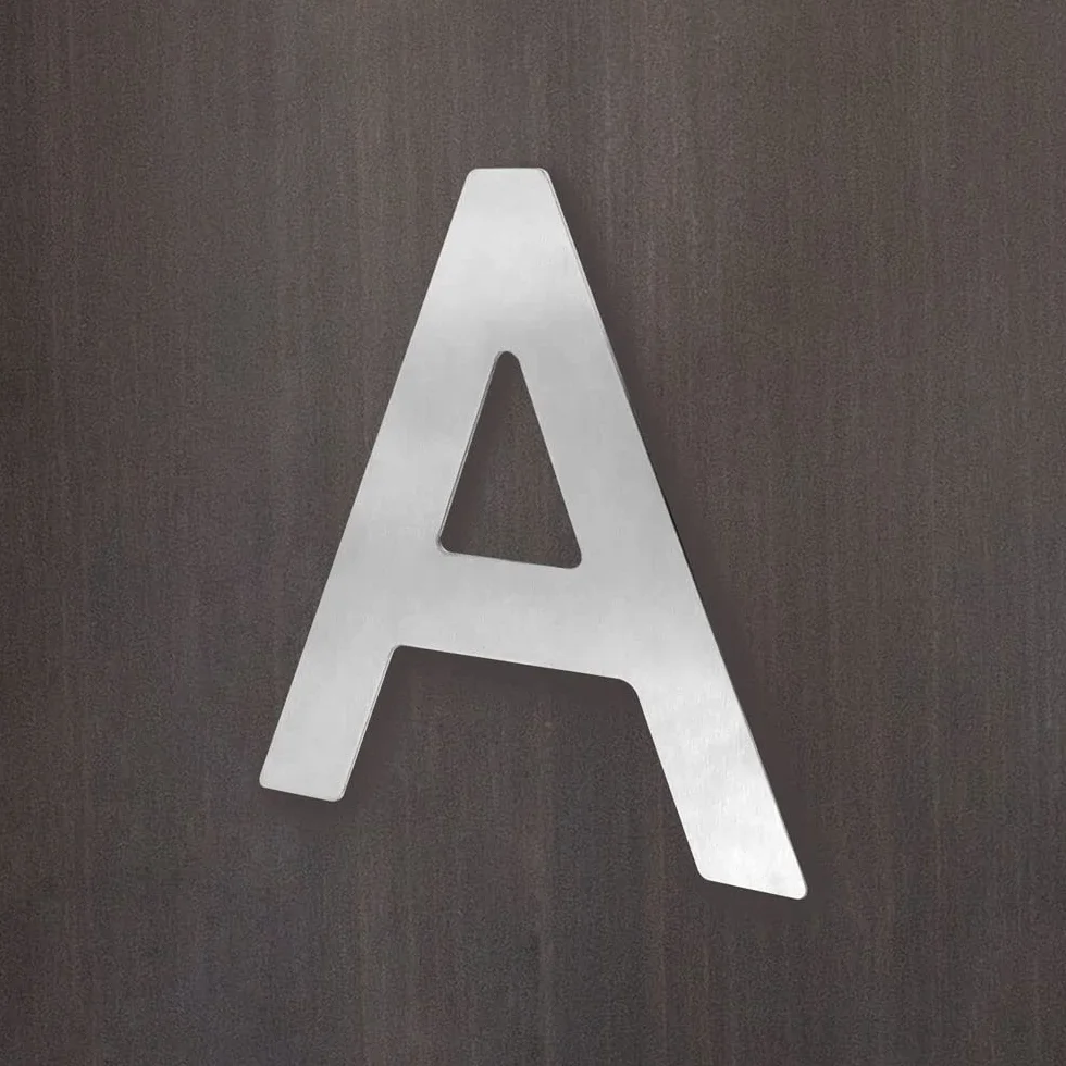 Número y letra de la calle, número de la puerta o número de la casa, de acero inoxidable Plata brillante, con soporte adhesivo, de 76 mm de altura (A)