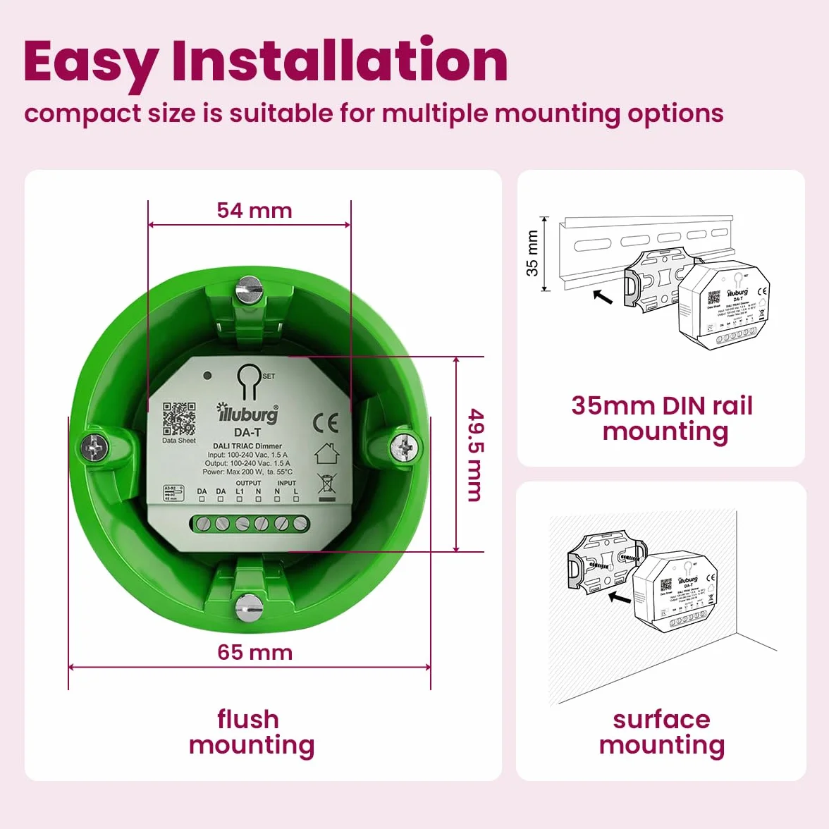 DALI PUSH Regulador para LED y Transformadores Regulables TRIAC hasta 200 W con 1 Dirección DALI Actuador de Regulación Controlador