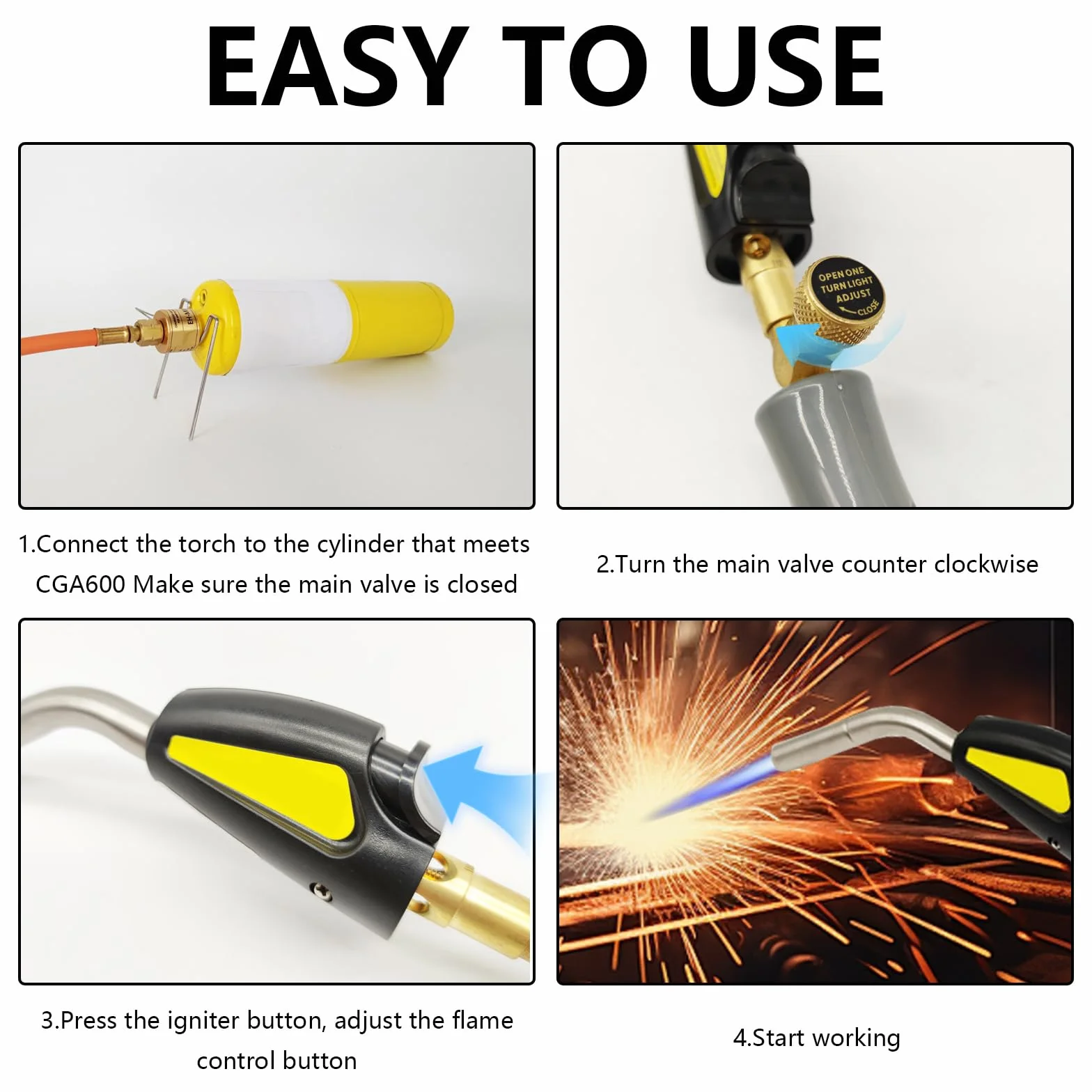 Antorcha de Soldadura para Cilindro de Propano, Antorcha de Propano MAPP con Manguera de 1,5 m Interfaz CGA600 para Soldadura, Encendido y Barbacoa