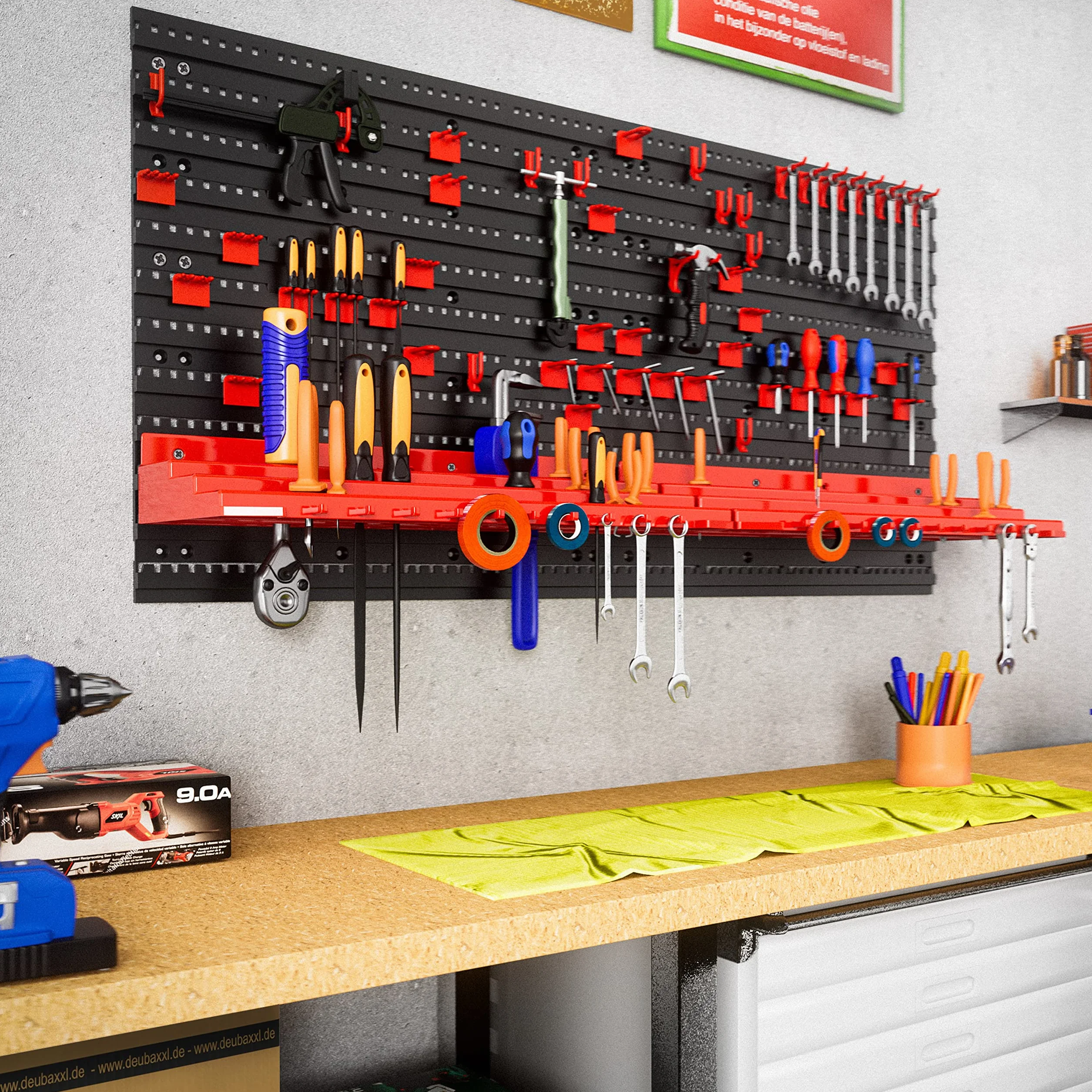 MONZANA® Organizador de Herramientas de Pared 95x54cm Paneles Perforados Ampliables Portaherramientas Sistema Almacenamiento Orden Taller 54 Piezas