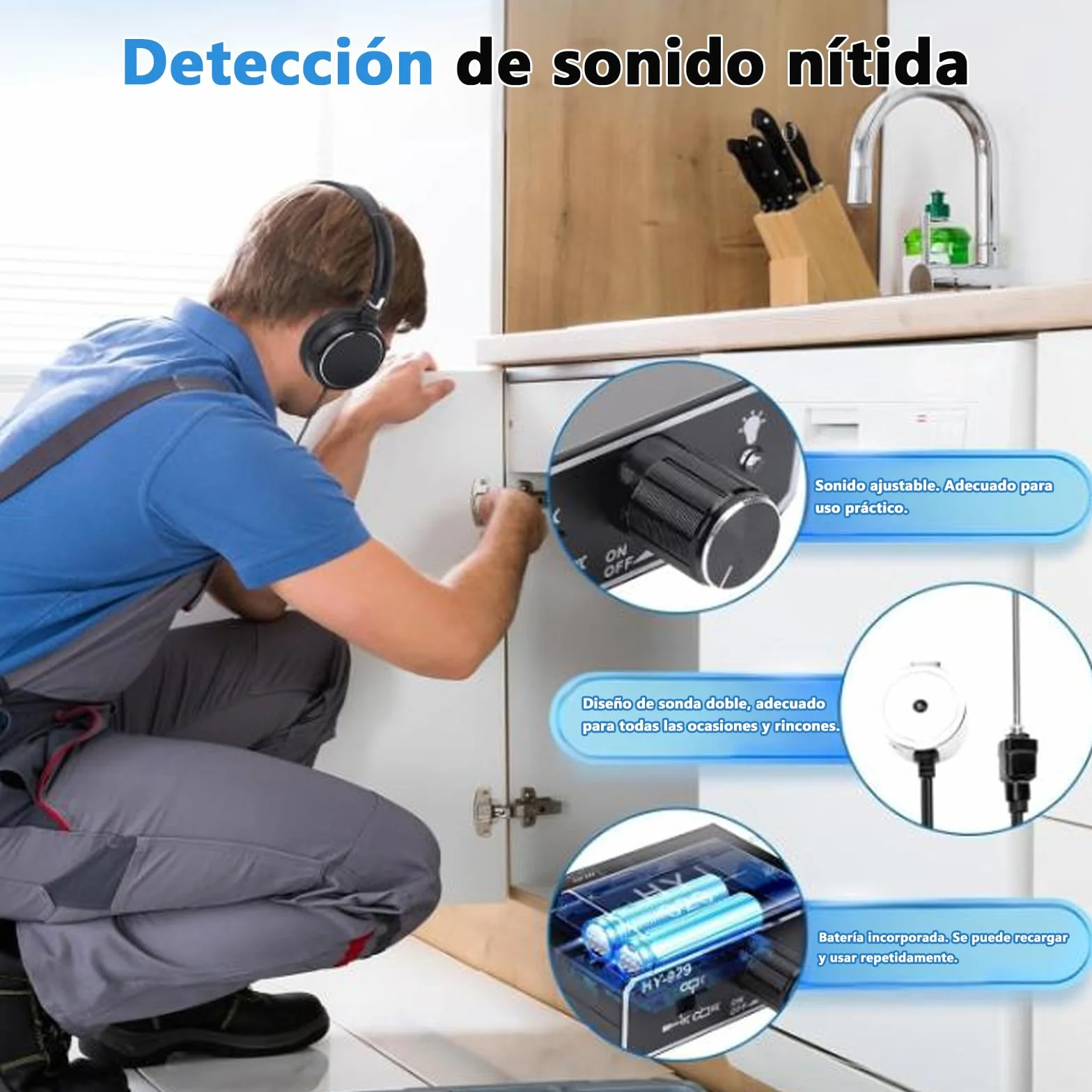 Detector de Fugas de Agua Amplificador de Sonido 2000x para Tuberías