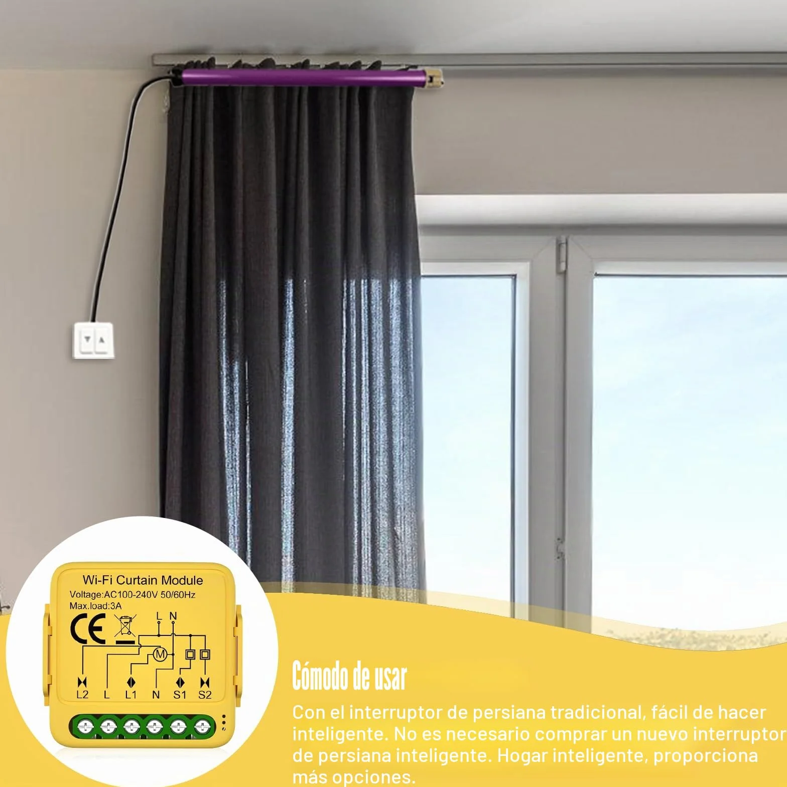 Juego de 4 módulos de interruptores inteligentes WiFi para persianas enrollables con ajuste de tiempo de funcionamiento para cortinas, persianas y toldos, compatible con Google Home/Smart Life/Tuya