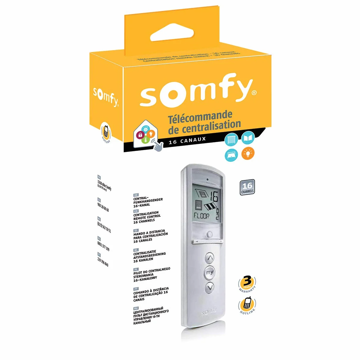Somfy 2401100 - Telis RTS de 16 vías, control de obturación, para controlar 16 motores o grupos de motores, compatible con motores Somfy RTS, Gris