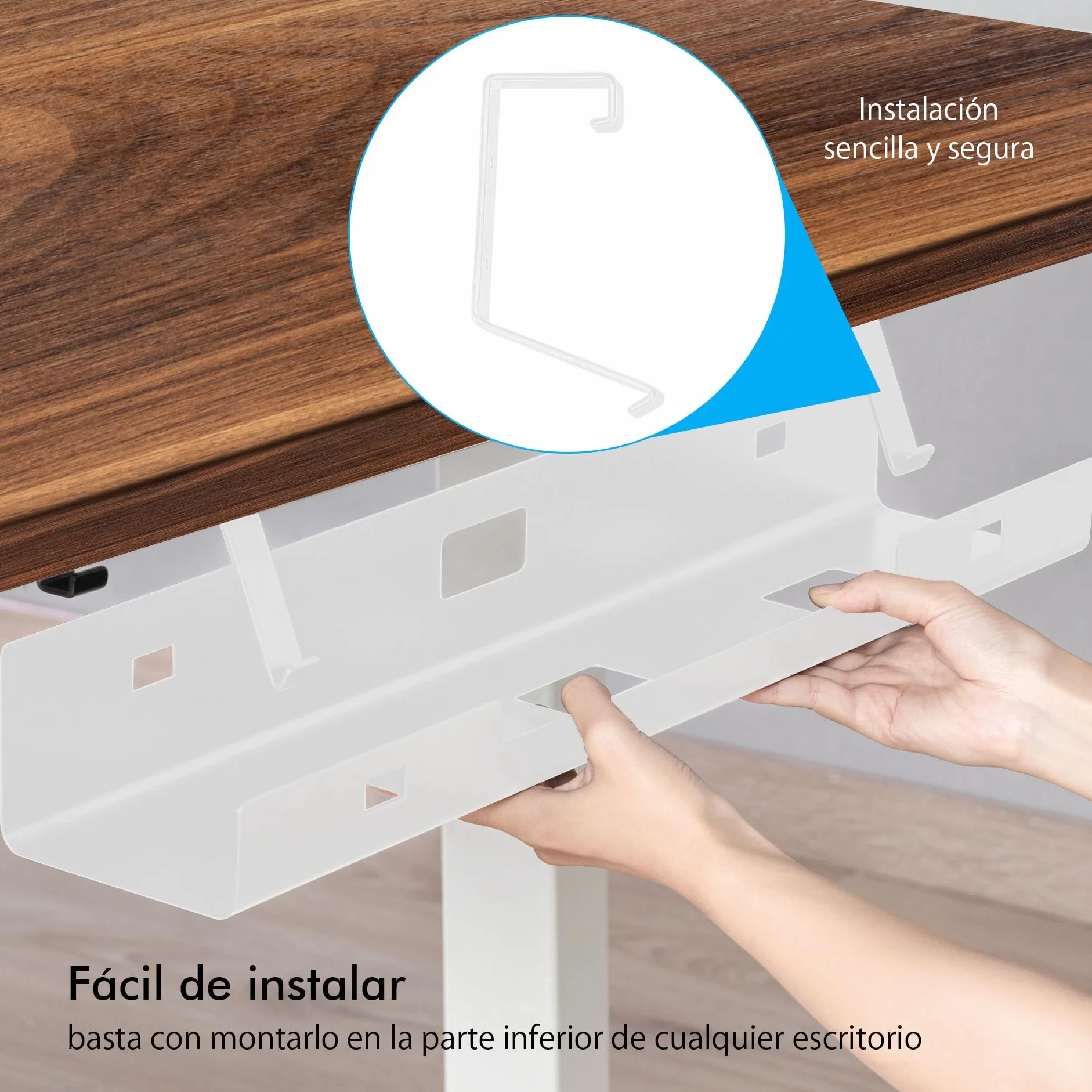 Mimoke Juego de 2 bandejas de gestión de Cables, 120 cm (2 x 60 cm), Bandeja para Cables de Acero para Escritorio, regleta, fácil de Montar, Ahorra Espacio (Blanco)