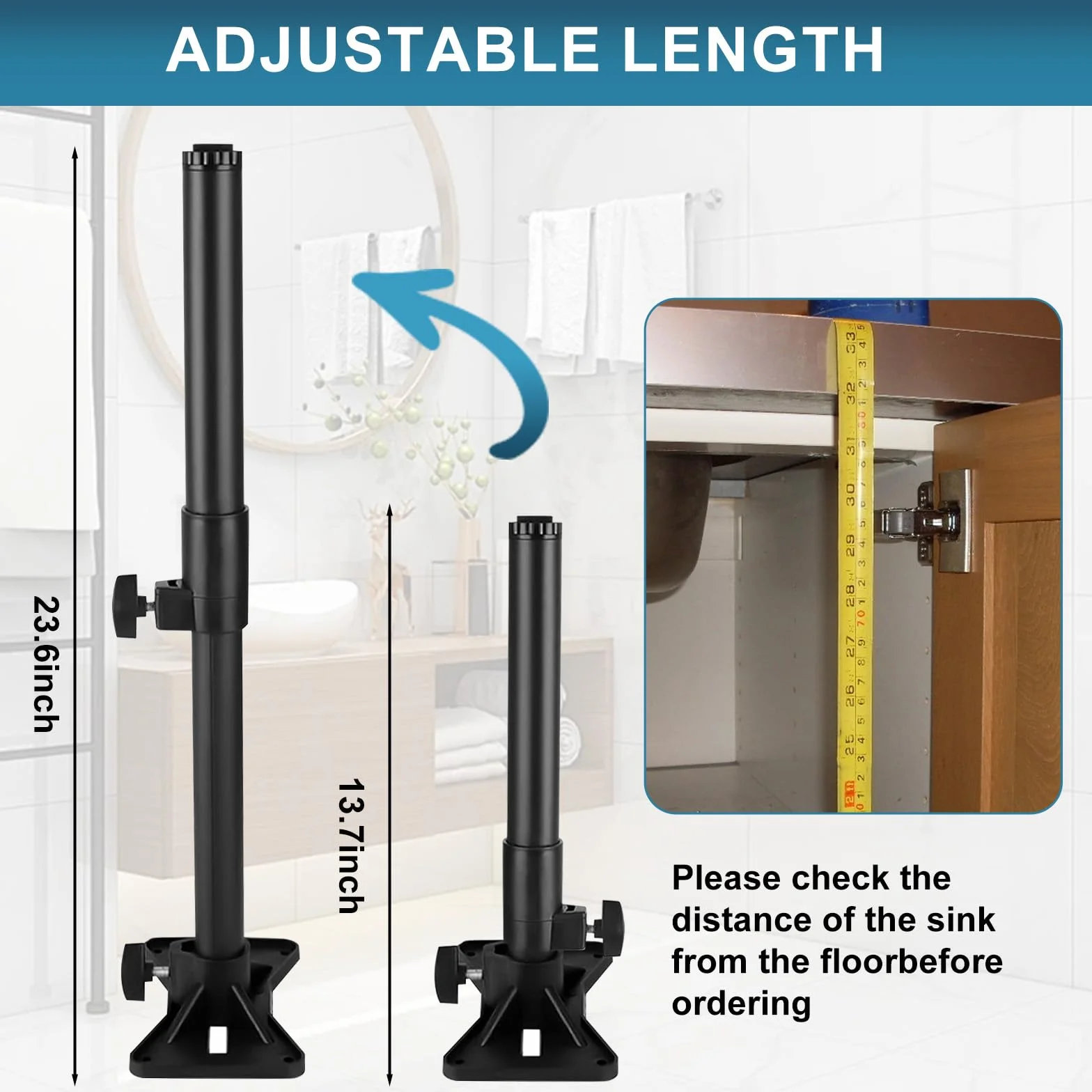2 soportes para fregadero de montaje inferior, patas de soporte de fregadero ajustables de acero inoxidable de 35 a 60 cm, para cocinas y baños