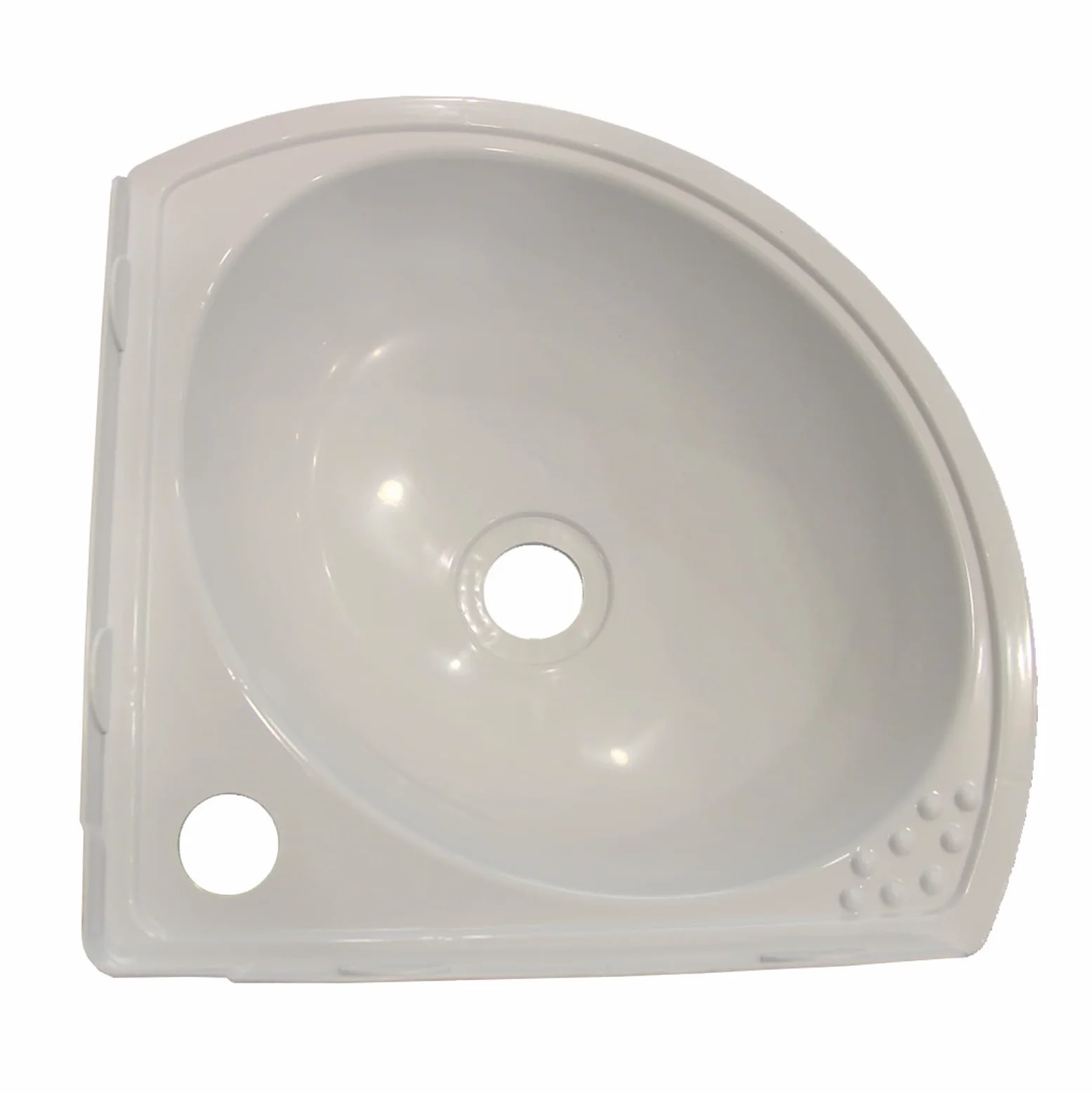 Lavabo de esquina para montaje en pared, 27,5 x 27,5 x 10 cm, plástico, blanco, con desagüe
