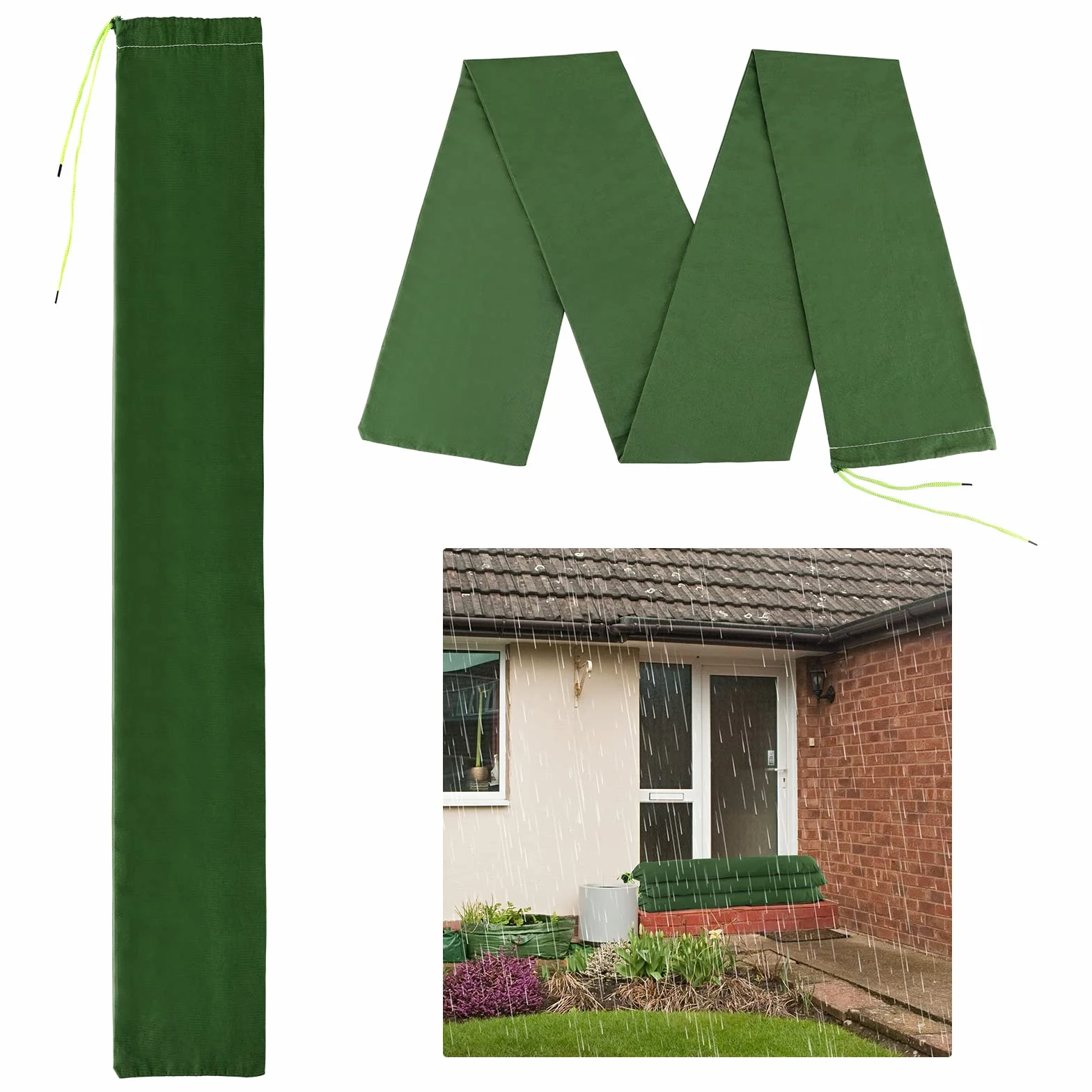 4 bolsas de arena de barrera de agua de inundación, bolsas de arena largas de lona con banda elástica, bolsas de arena reutilizables de tubo para inundaciones, lluvia, huracanes, puertas de
