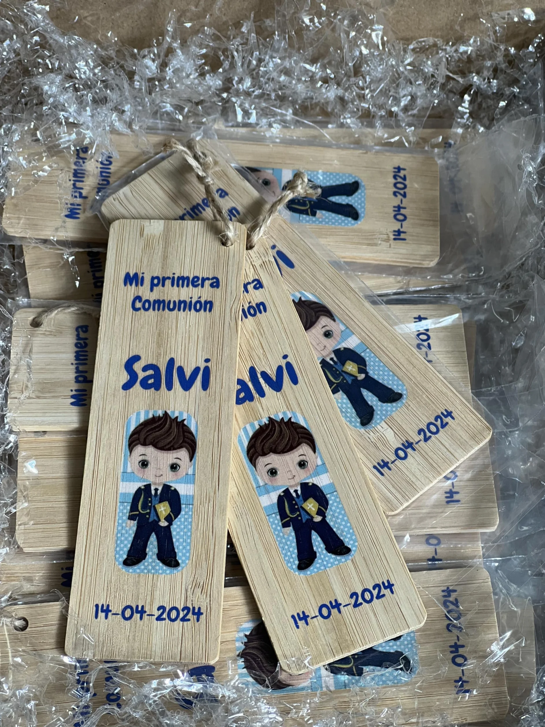 Pack de 20 Marcapáginas de Bambú Personalizados para Boda, Comunión, Bautizo