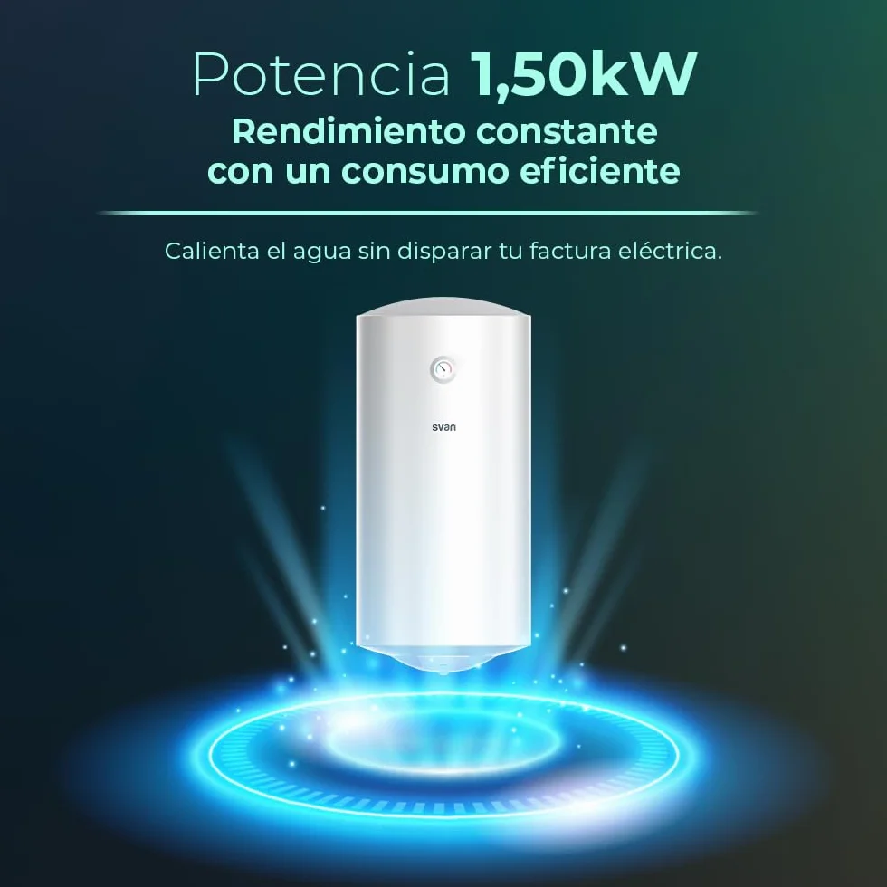 Svan Termo Eléctrico Vertical 100 Litros ST1001. Instalación Vertical, 1500W, Incluye Kit de Montaje, Resistencia de Acero inoxidable, Blanco, Eficiencia Energética Clase C