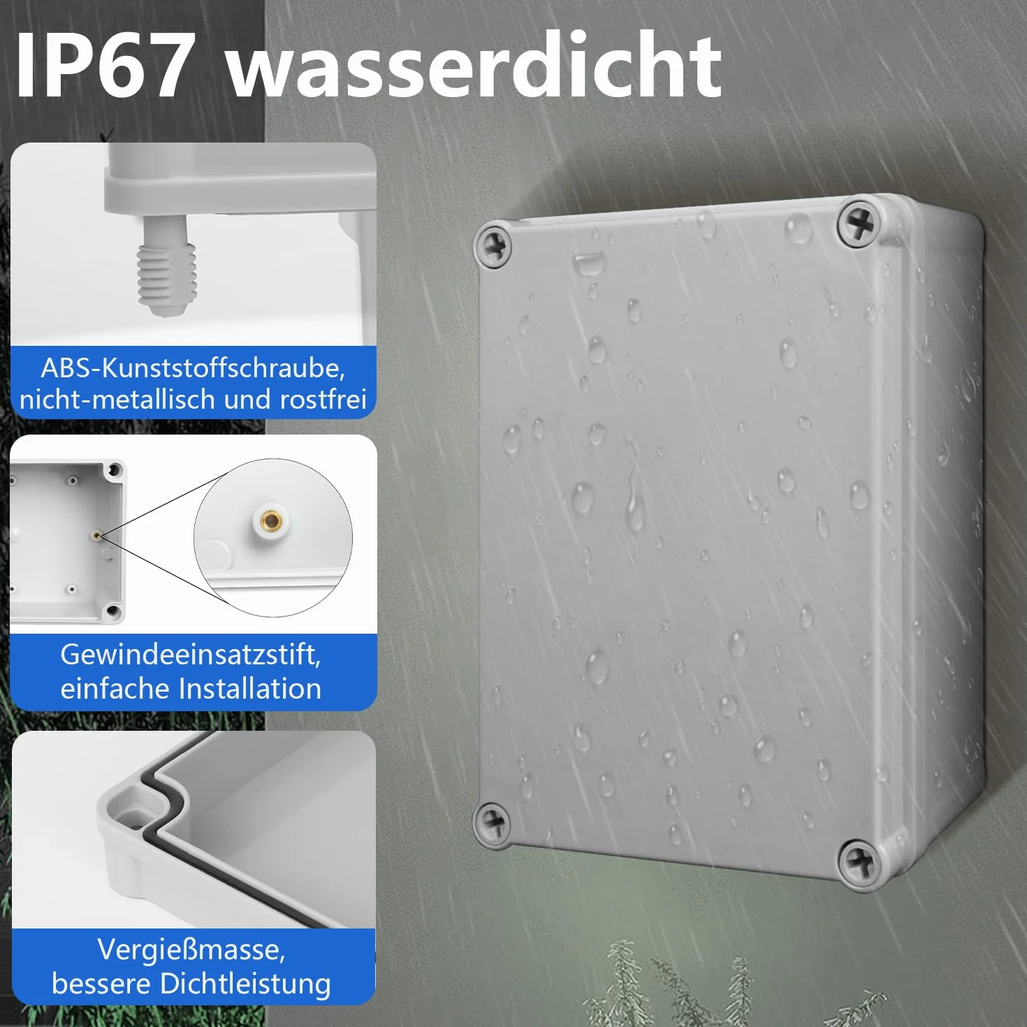 LeMotech Caja de derivación impermeable IP67, caja eléctrica de plástico ABS, carcasa a prueba de polvo para electrónica, cajas de conexiones para proyectos de bricolaje, gris, 250 x 150 x 130 mm