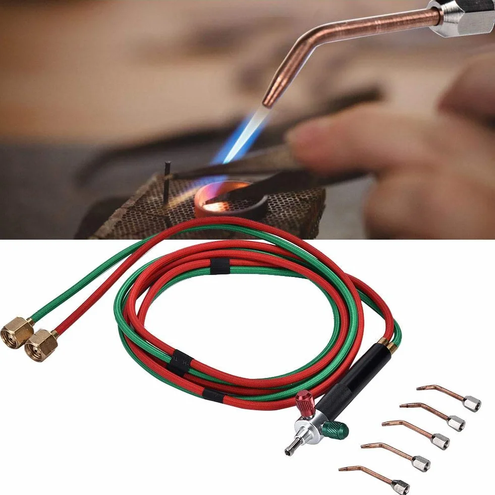Antorcha de soldadura de joyería, equipo de procesamiento de joyería Herramienta de antorcha de soldadura de oxígeno Pistola de llama con 5 puntas