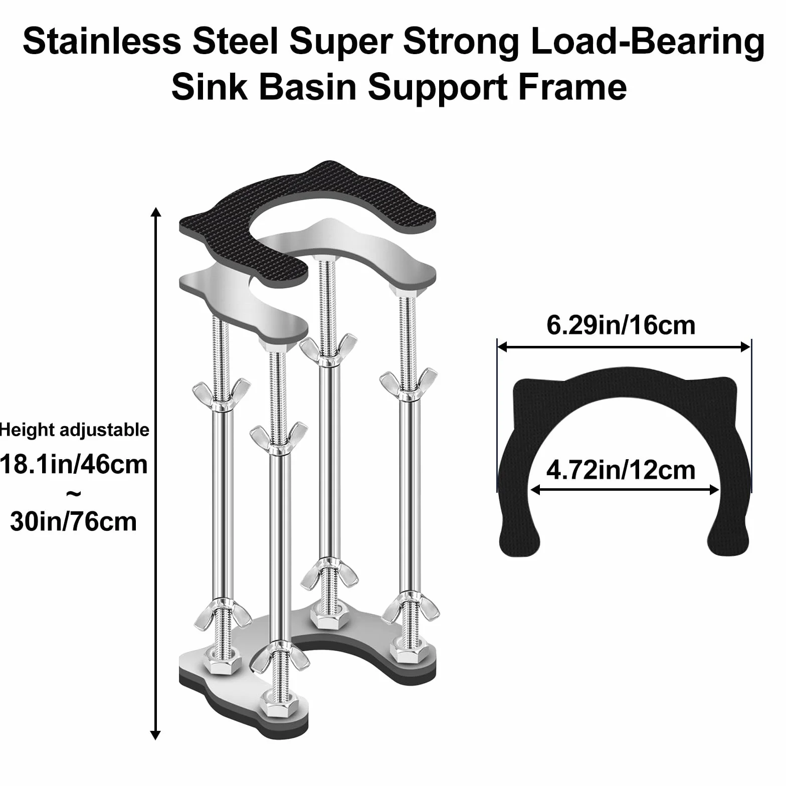 Soporte de fregadero de cocina para montaje inferior, kit de reparación de fregadero vertical con almohadillas antideslizantes que absorben los golpes, soporte ajustable de acero inoxidable