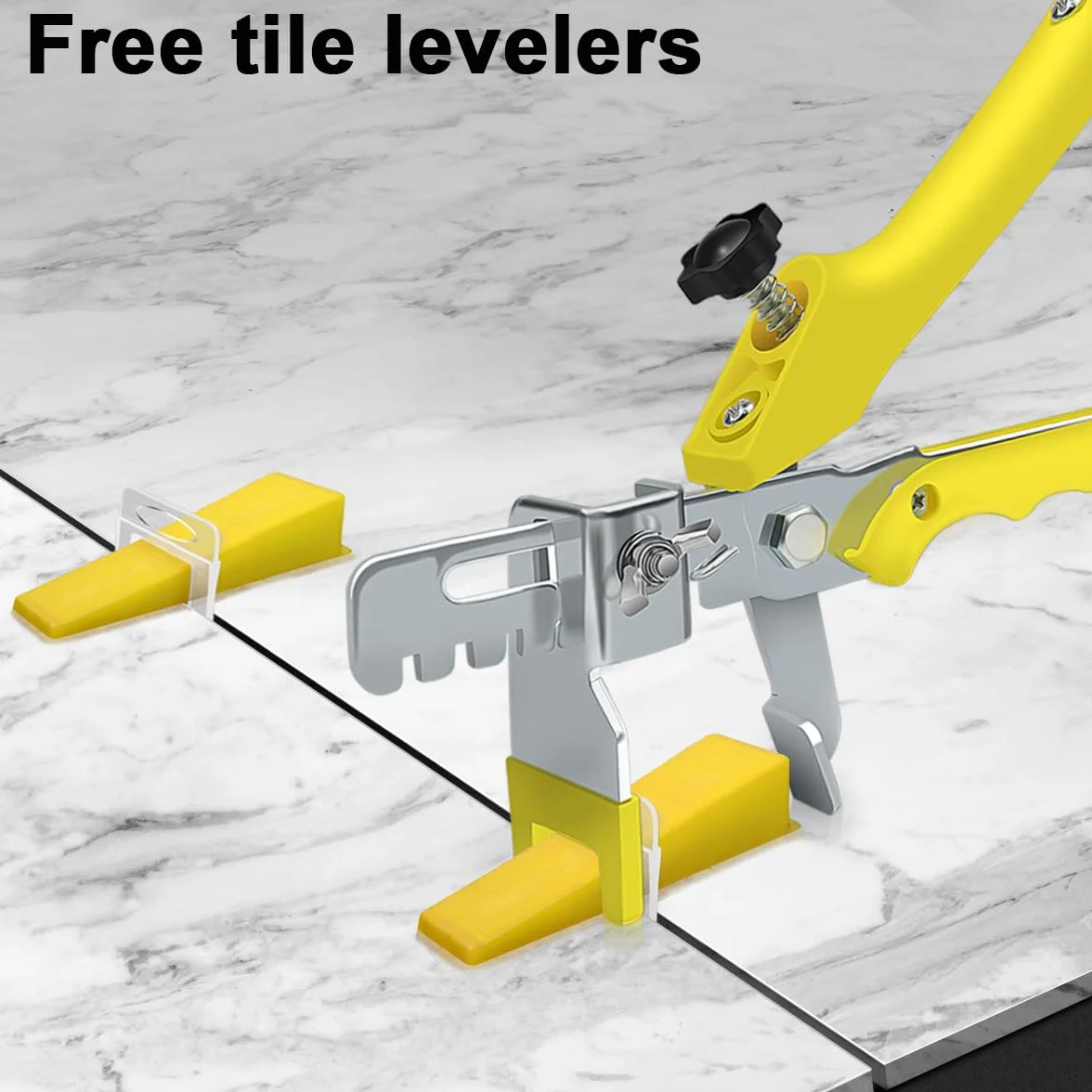 Sistema de nivelación de azulejos de 1,5 mm, 300 lengüetas, 100 cuñas y alicates reutilizables, juego de colocación de azulejos para altura de baldosas, sistema de nivelación de azulejos
