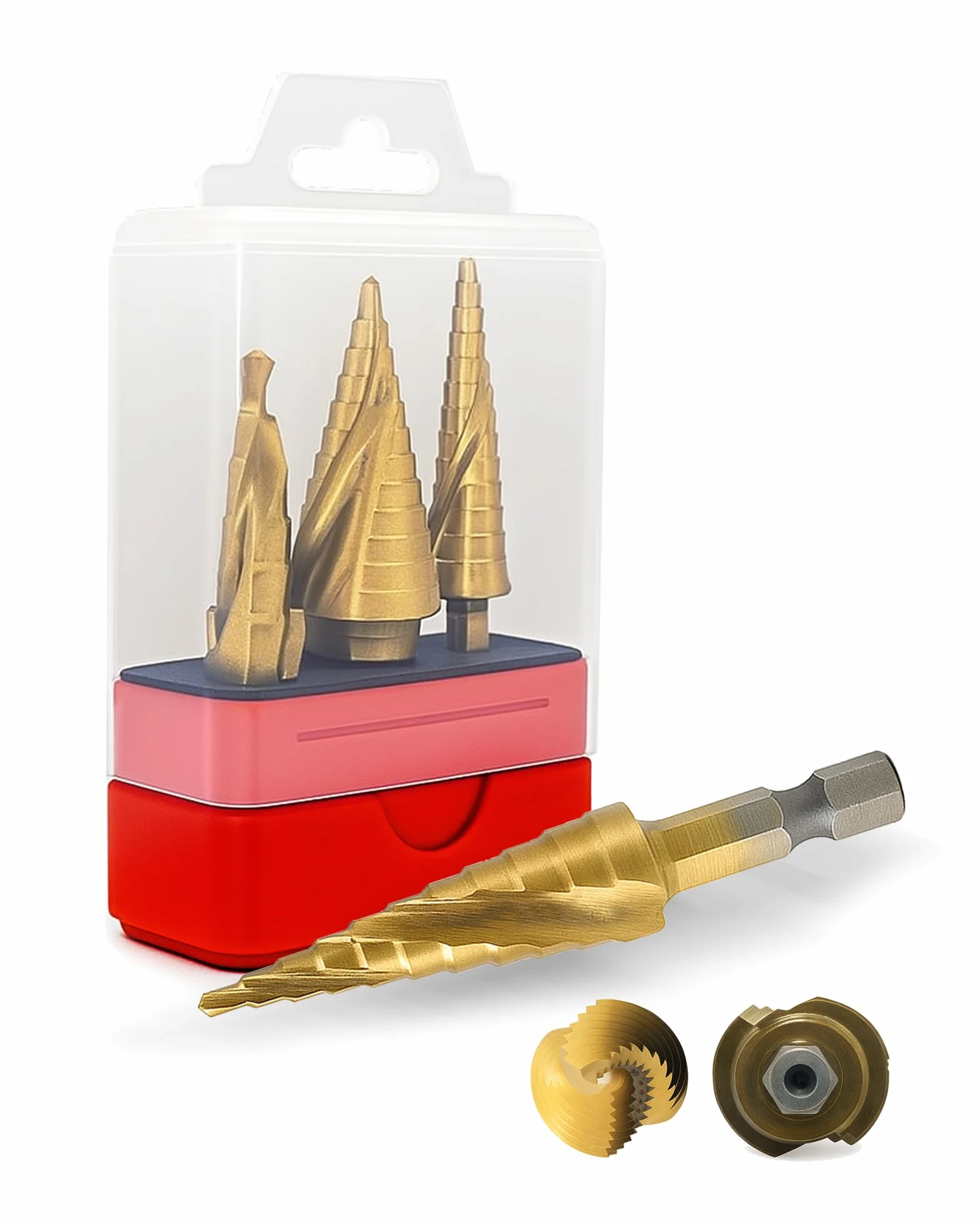 Juego de 3 brocas escalonadas para acero inoxidable, metal, madera, plástico, perforación más rápida ranurada en espiral, brocas de cono Unibit con 31 tamaños de escalón en total