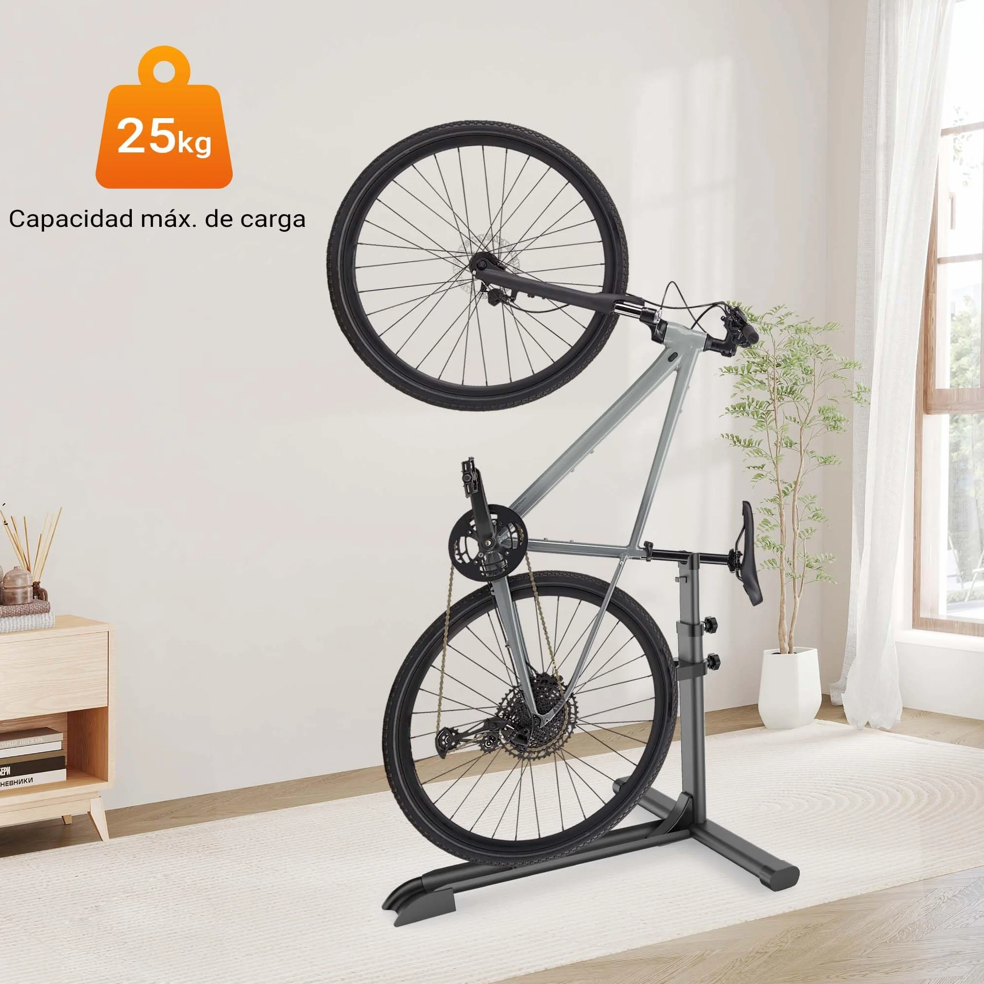WilTec Soporte de Suelo para Bicicleta de Acero Negro Altura Independiente aparcabicicletas