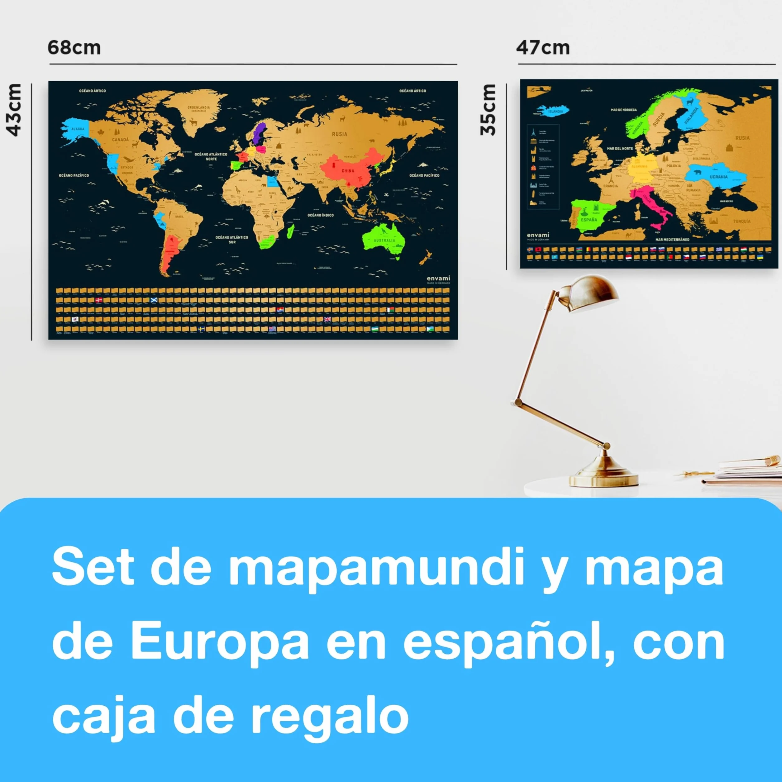 Mapa Mundi Rascar - Español - Más el mapa de Europa - Mapas del Mundo para Marcar Viajes - 68 X 43 CM - Plata - Scratch Off Travel Map