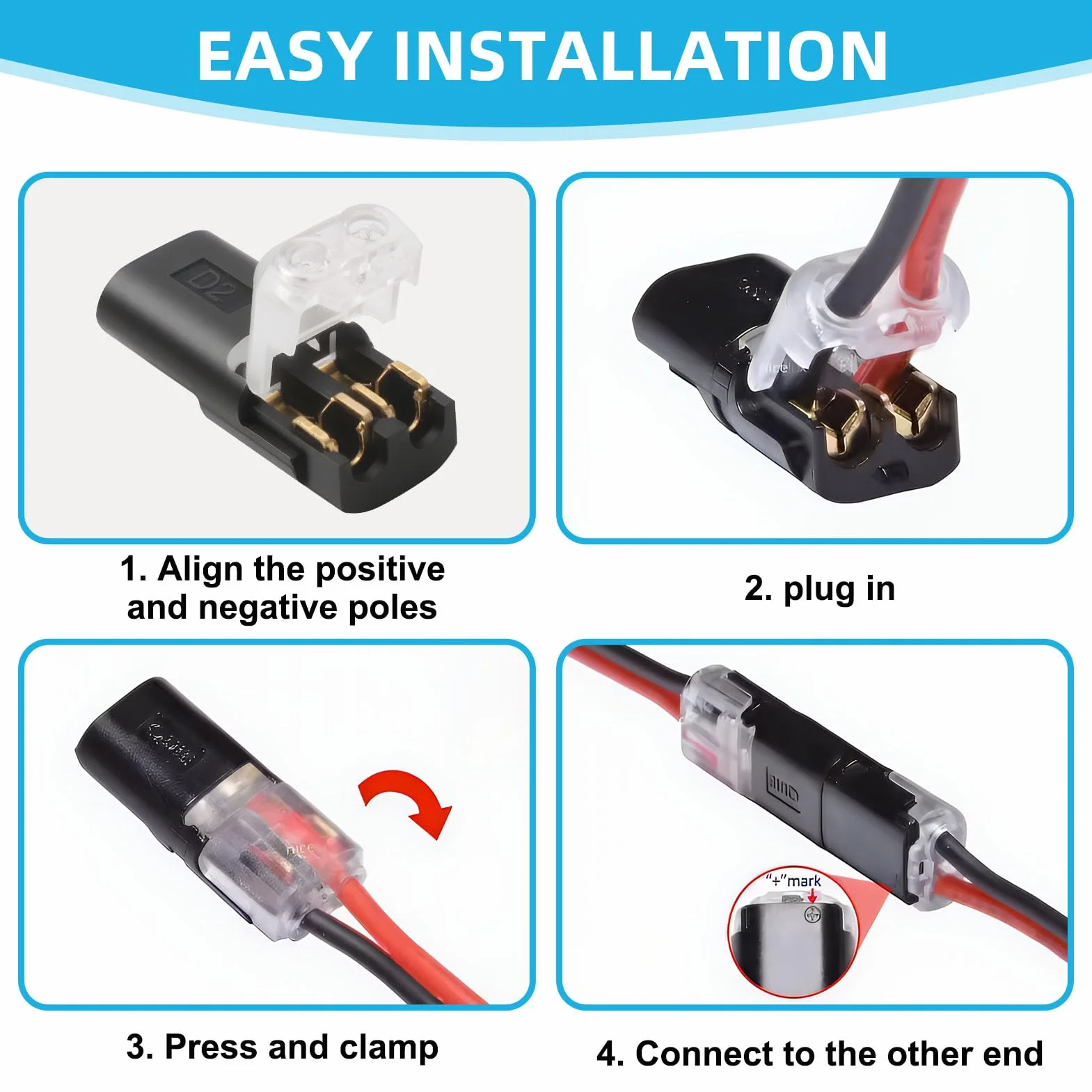 Impermeables Conectores De Cable De Coche 2 Pines 12V 18-22 AWG Para Coches Camiones Kayaks Barcos