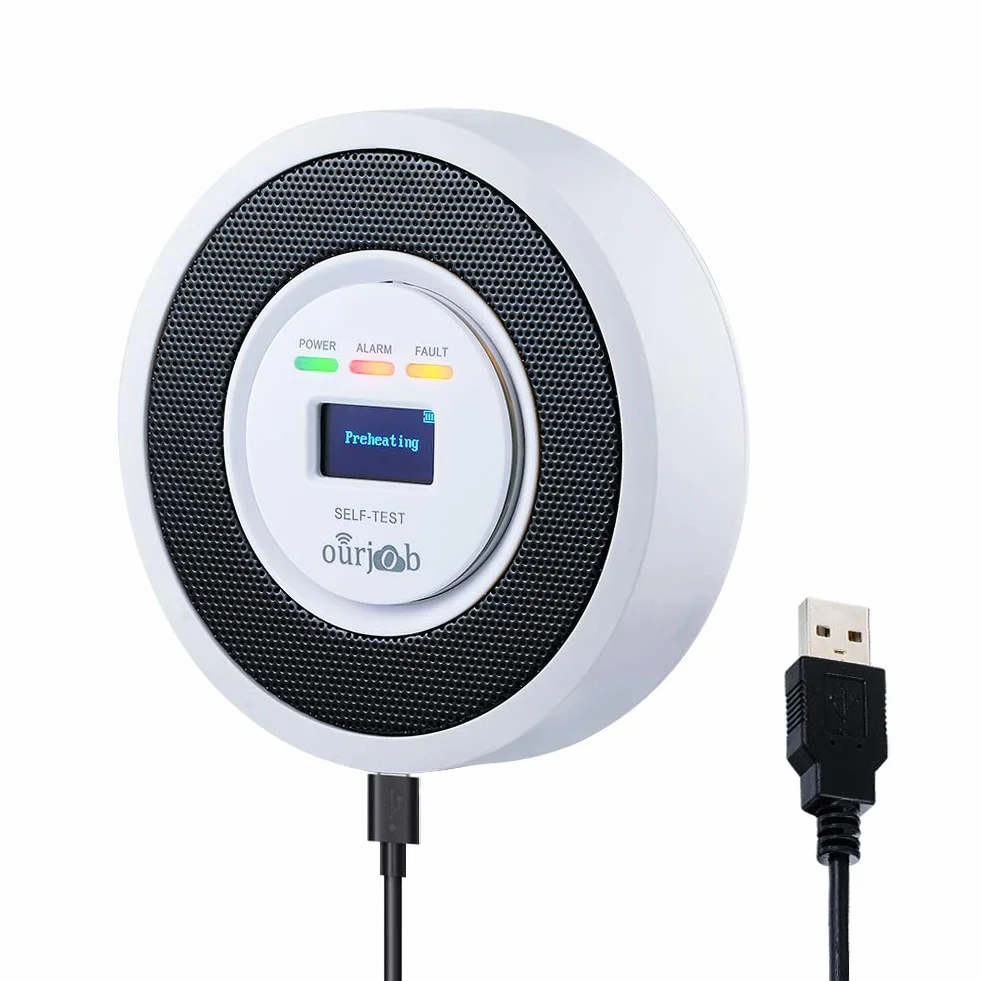 Ourjob Detector de Gas LPG/Gas Natural/Propano/Butano/Metano Alimentado por USB Alarma Fugas para Cocina