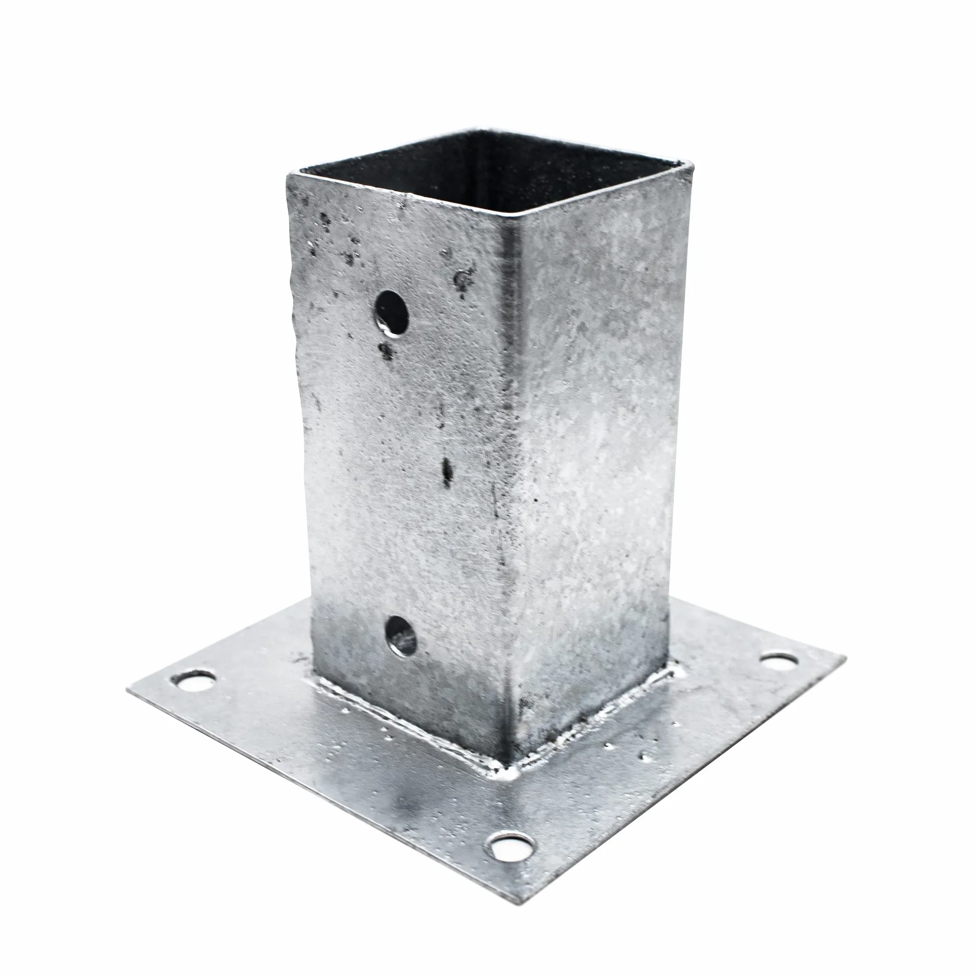 DOJA Barcelona | Anclaje Poste Cuadrado | PACK4 | 71x71mm | Acero Galvanizado | Base Poste con Base Atornillable | Anclaje Cuadrado para Postes de Madera, Vallas para Jardin, Cenadores, Barra Cortinas