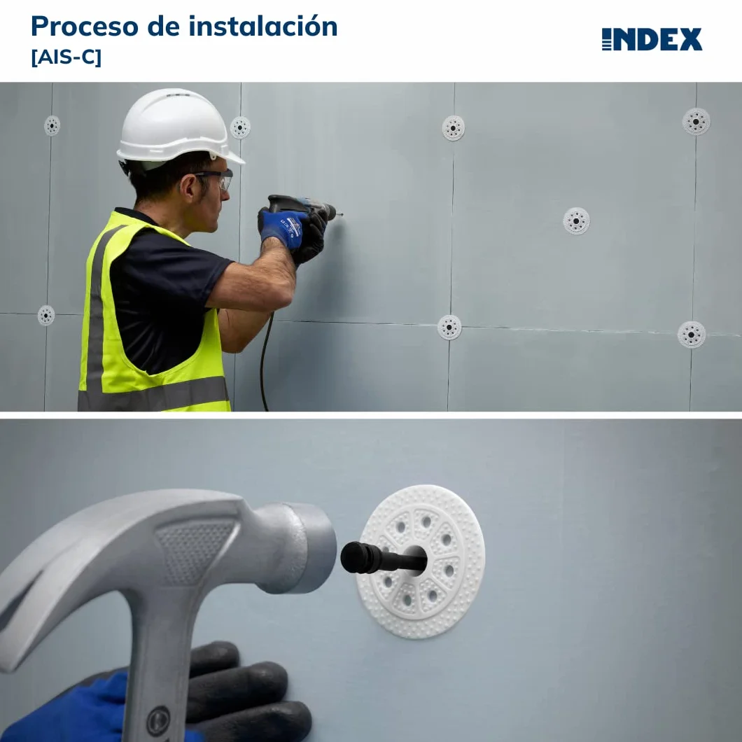 INDEX A PERFECT FIXING - AISC10140 [AIS-C] Taco con clavo de poliamida para fijación de paneles aislantes y rehabilitación de fachadas (SATE), Homologado, Ø10 x 140 mm, 200 unidades