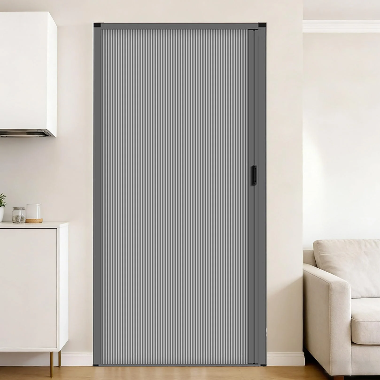 Puertas Plegables Interiores,Puertas de acordeón,Puerta Plegable de Acordeón Gris Sin Perforar con Marco de Metal y Panel no Tejido,con Manija,Lavadero/Ducha/Guardarropa/Lavaderos Gris