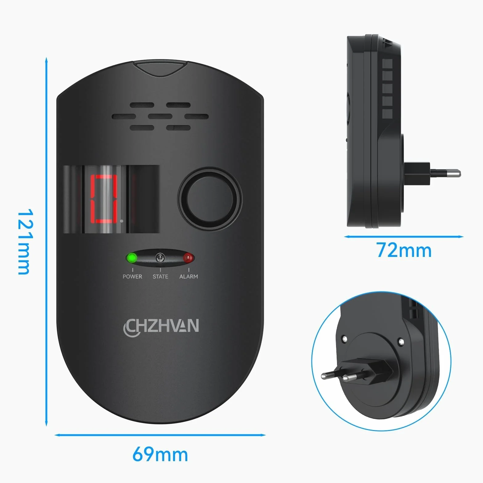 Sensor Enchufable para Detector de Gas/Gas Natural/GLP Carbono con Alarma Sonora, Pantalla Digital LED, y Monitoreo para Metano, Propano, Butano Gases Combustibles