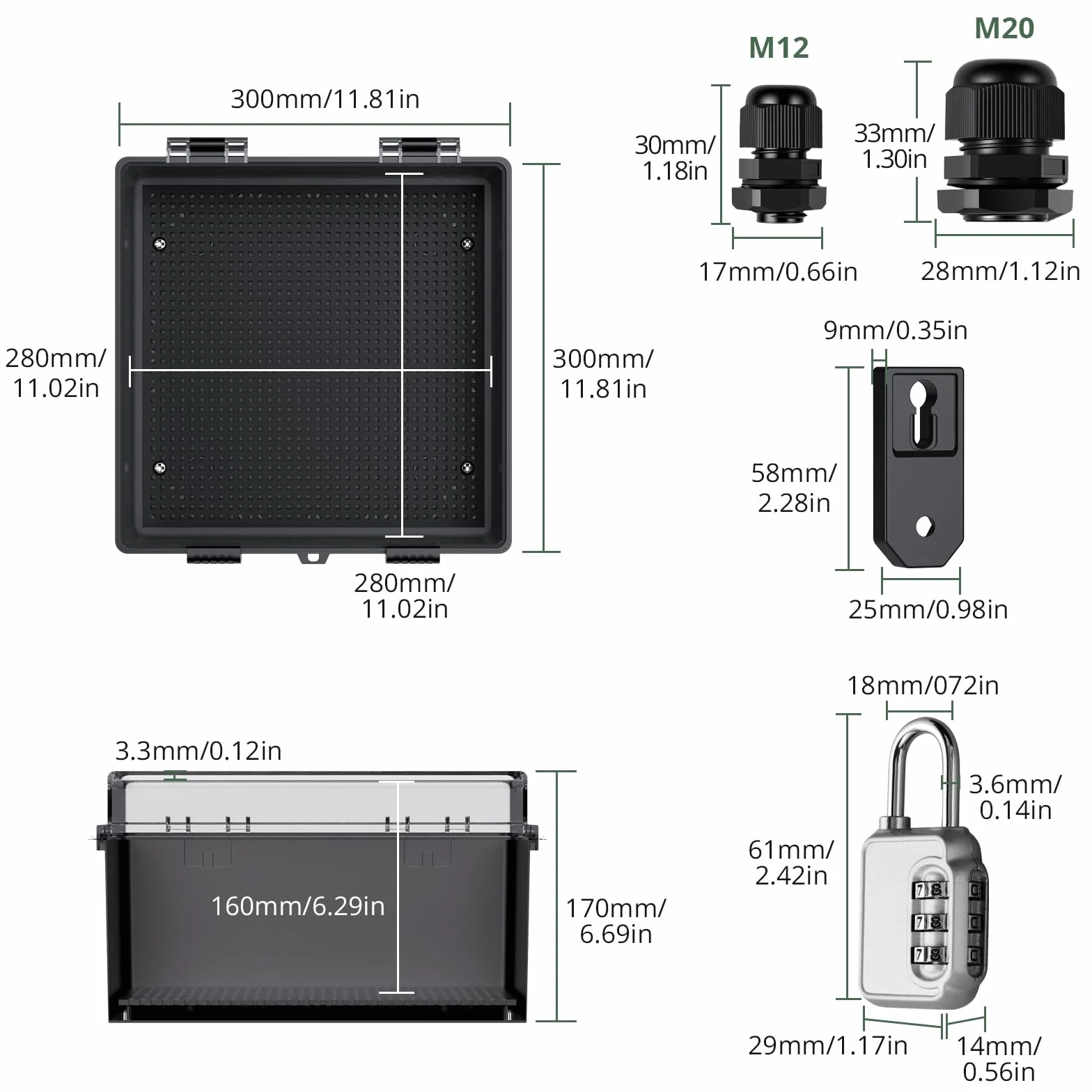 EYPINS Caja Estanca Exterior Electrica Impermeable IP67, Cuadro Eléctrico Superficie con Carcasa ABS, Cajas de Empalmes 30 * 30 * 17cm, Transparente