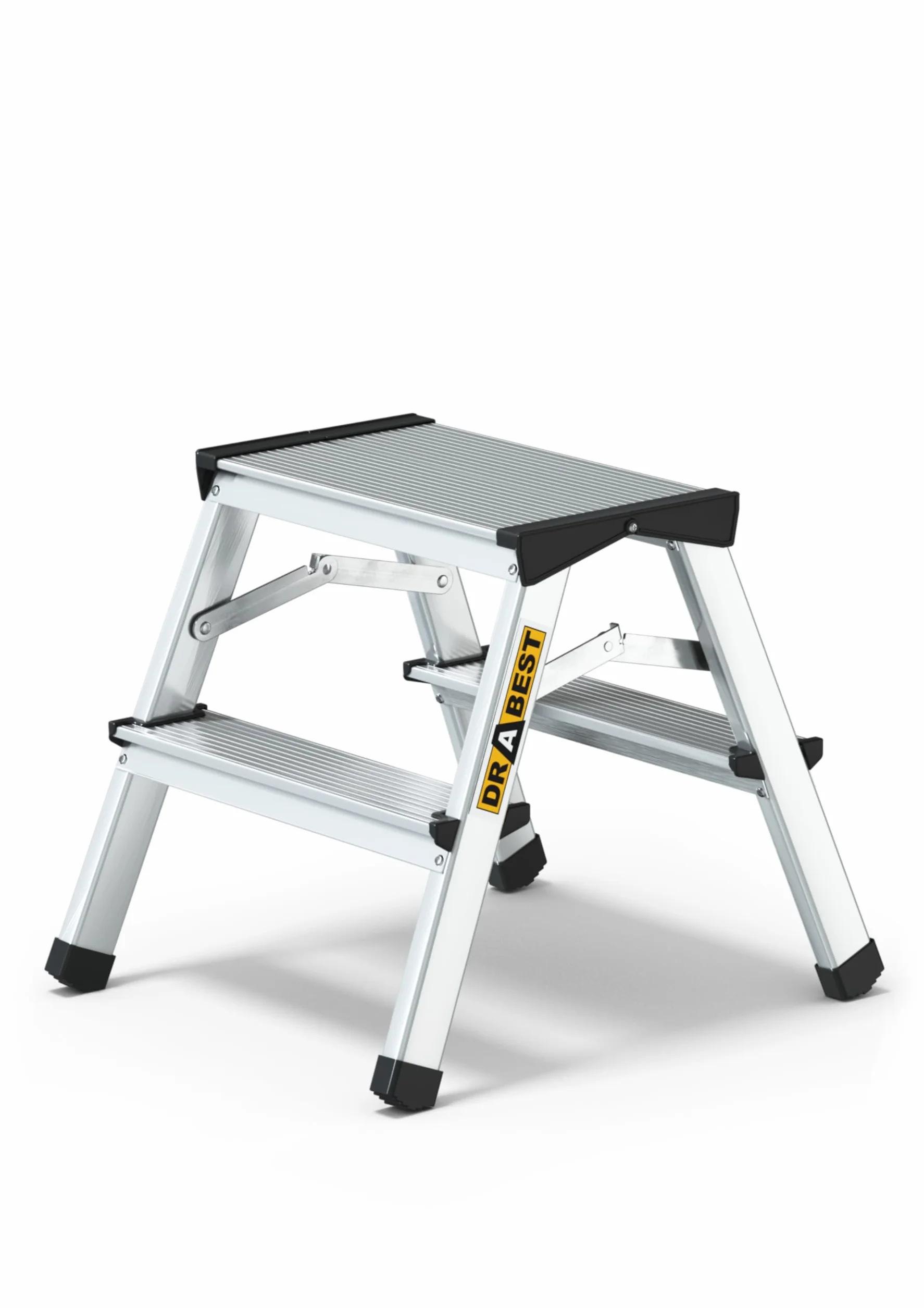 DRABEST Escalera de Tijera peldaños Plegables Escalera de Aluminio Escalera doméstica accesible por Ambos Lados 2x2 peldaños cargable hasta 125 kg