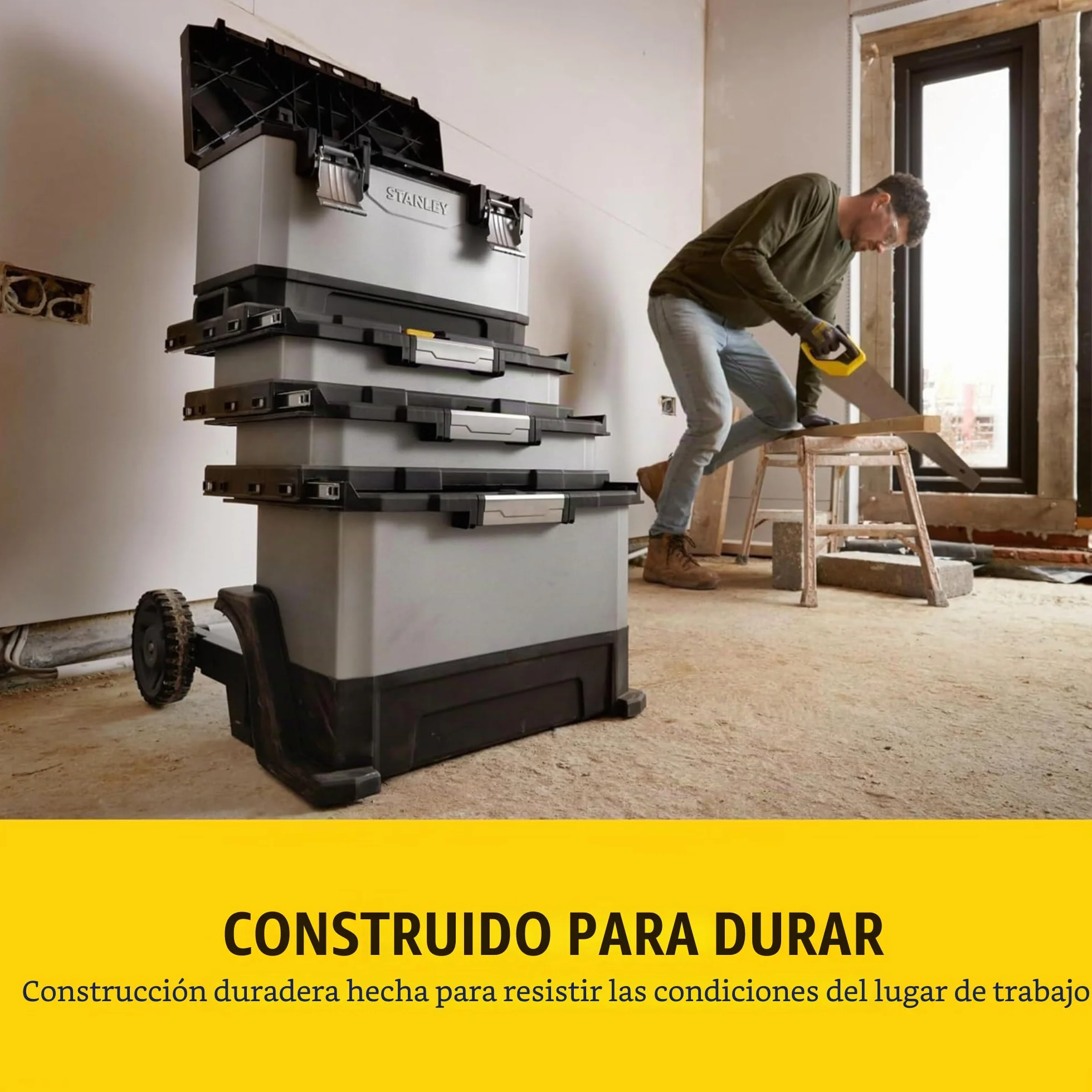 STANLEY FATMAX Taller Móvil Metálico, Carro de Herramientas, Caja Versátil para Piezas Pequeñas y Grandes, Ruedas 17cm, Cierres Metálicos Antioxidantes, 1-95-622
