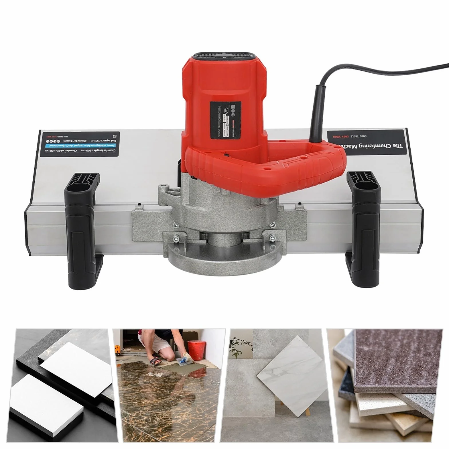 Máquina de biselado para azulejos de 1200 W, cortador de azulejos eléctrico para biselar, herramienta de corte de borde de 43 grados, máquina de ángulo con refrigeración por agua para biselado preciso