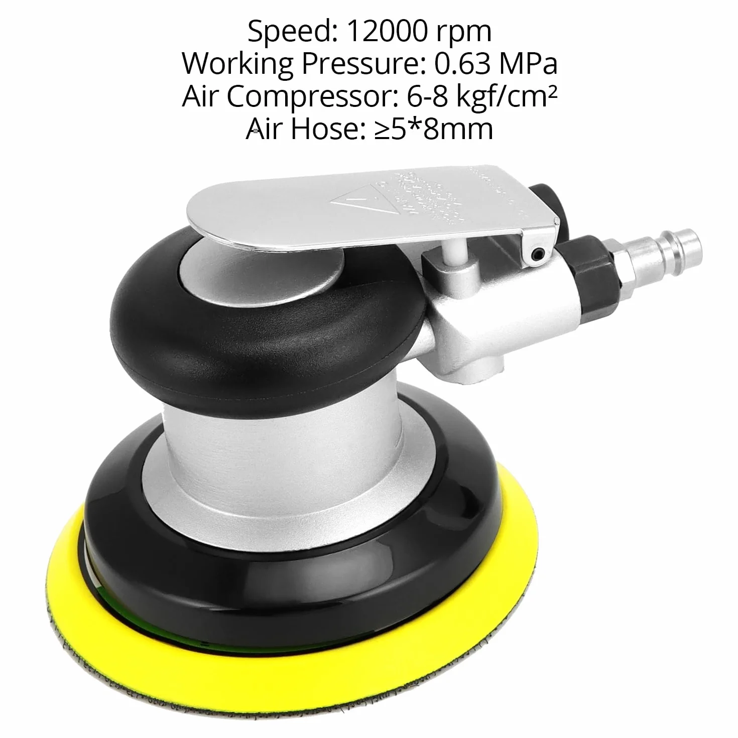 QWORK® Lijadora excéntrica de aire comprimido 125 mm - 12000 rpm - pulidora neumática de alto rendimiento para pulir, esmerilar y lijar coches
