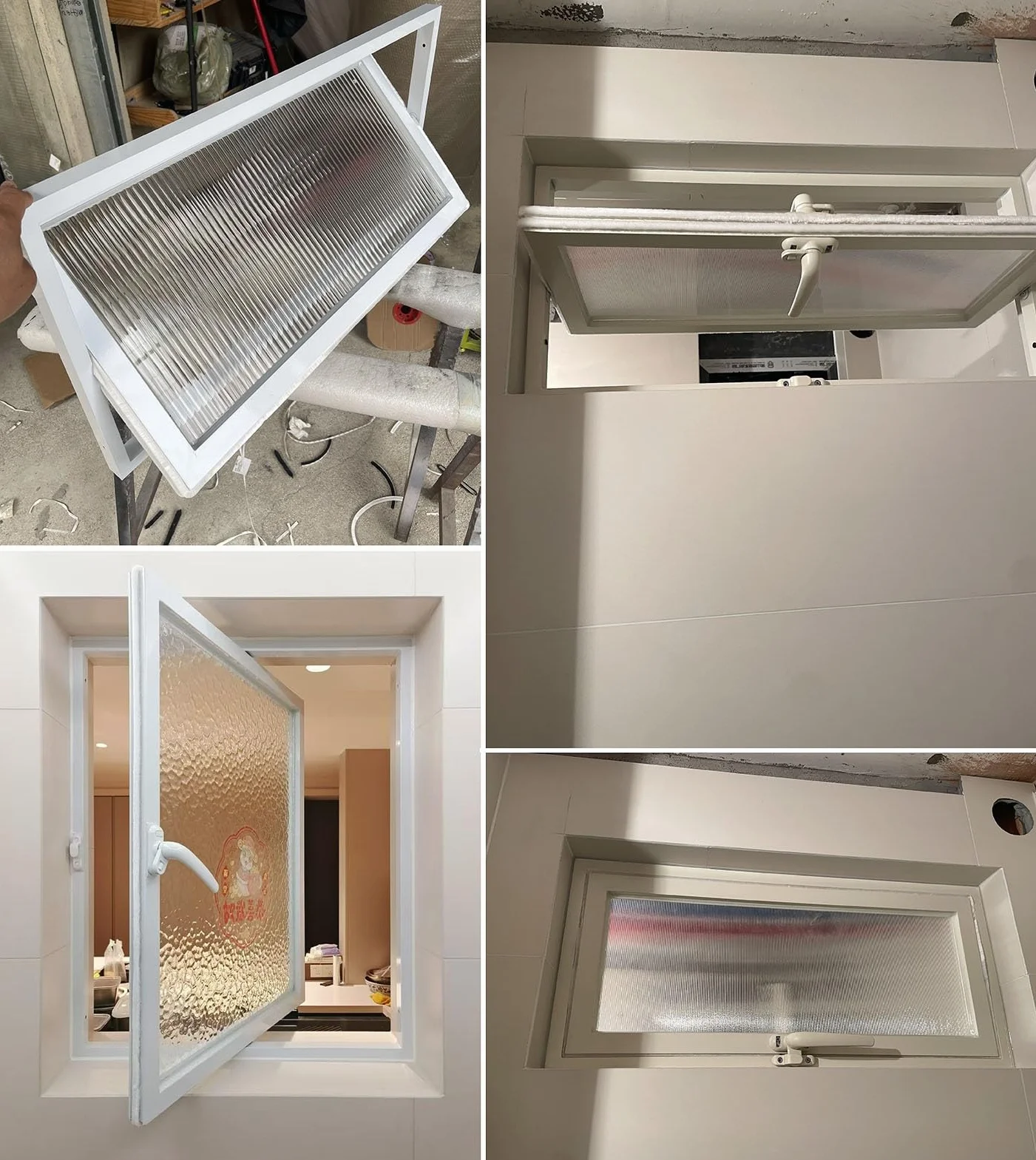 Ventanas Ventana de Baño Pivotante de 360 ​​grados con Vidrio Estriado, Ventana de Travesaño de Cobertizo con Manija, Ventanas de Reemplazo Rectangulares, Ventana Empotrada para Garaje/oficina(White,9