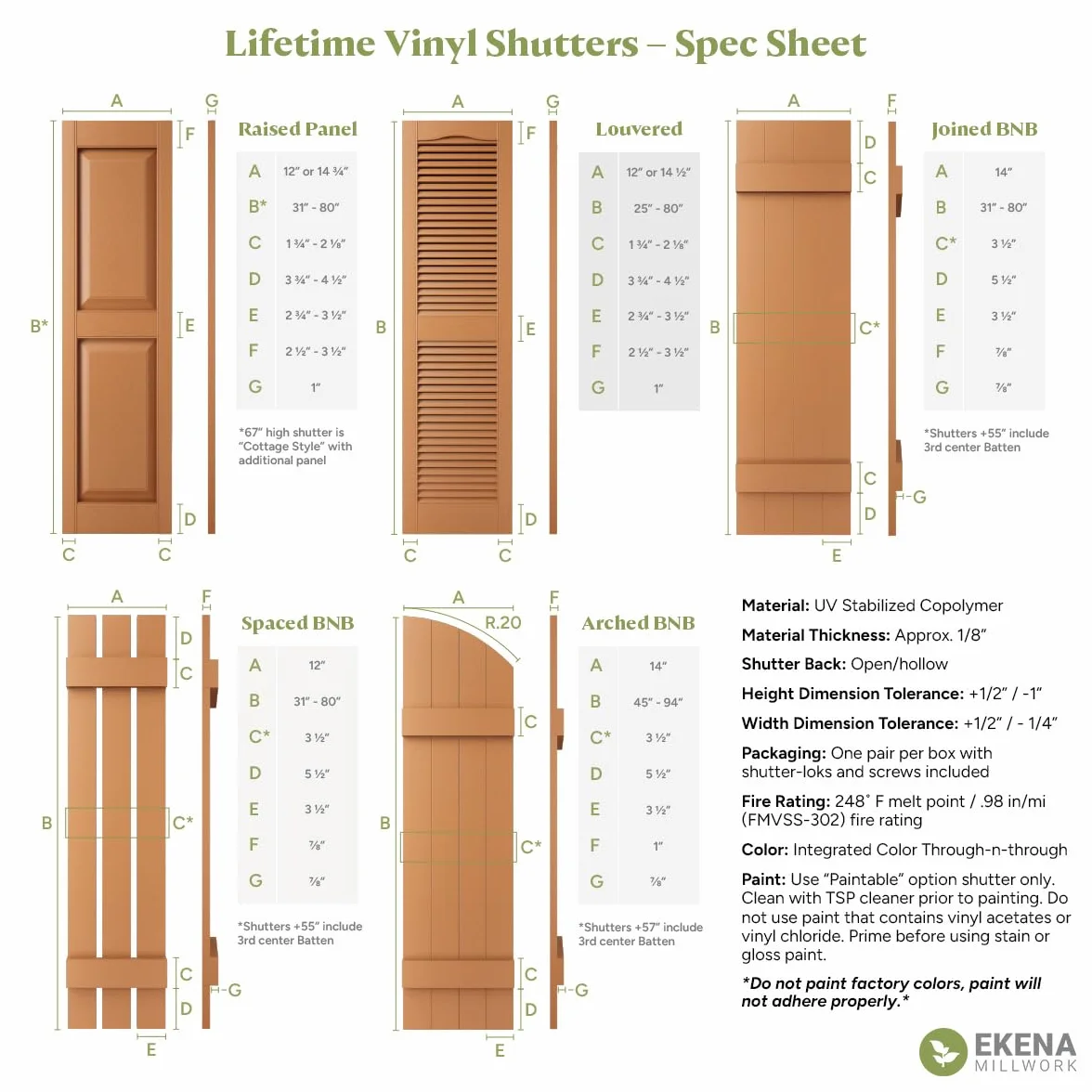 Ekena Millwork Lifetime Vinyl Parteluz central estándar de catedral, persianas de vinilo con listones abiertos, con ganchos de instalación y tornillos a juego (por par), LL1S12X05200MB, 30,5 cm de