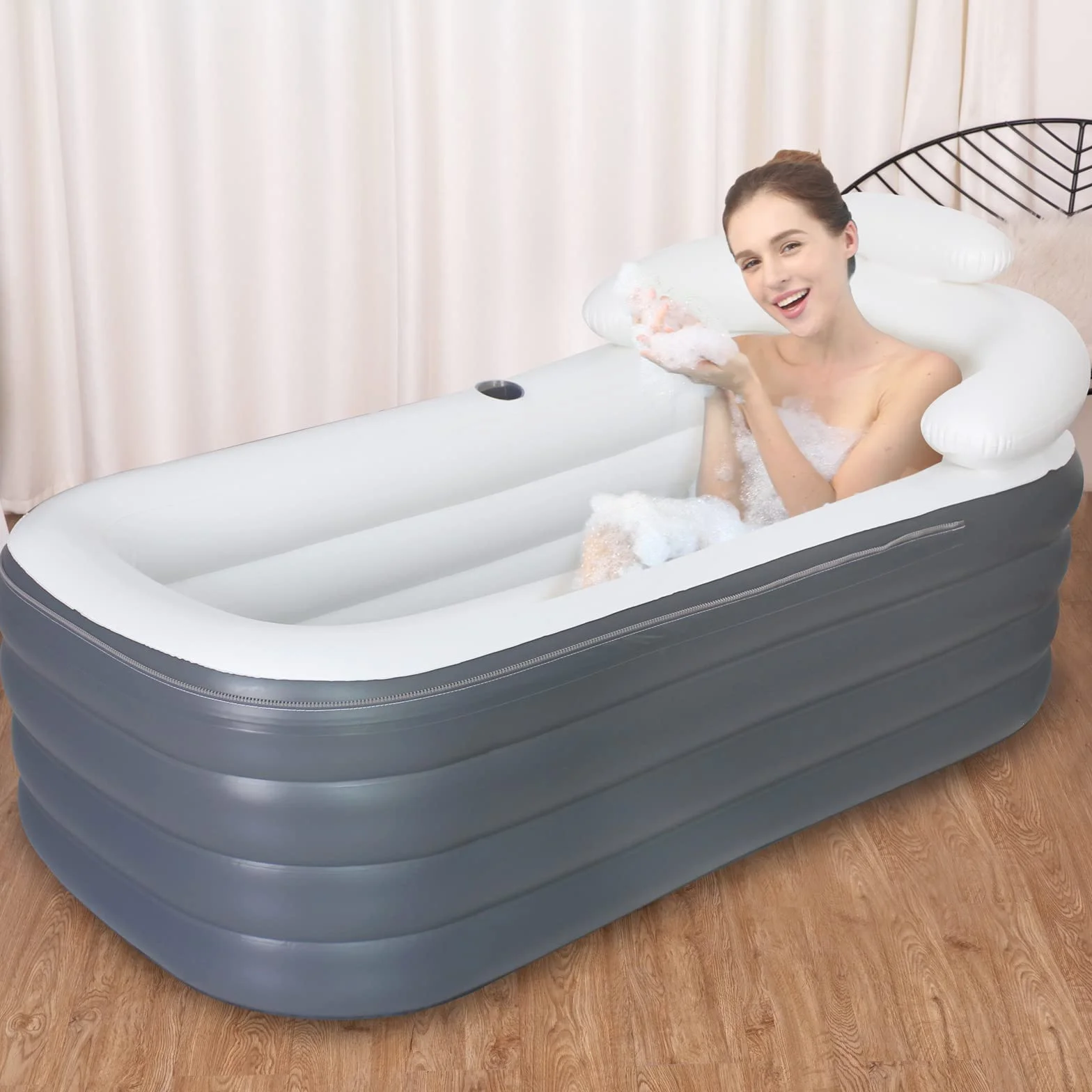 Bañera hinchable plegable para adultos, 164 x 84 x 51 cm, plegable para la ducha, grande, independiente con bomba para baño caliente y hielo