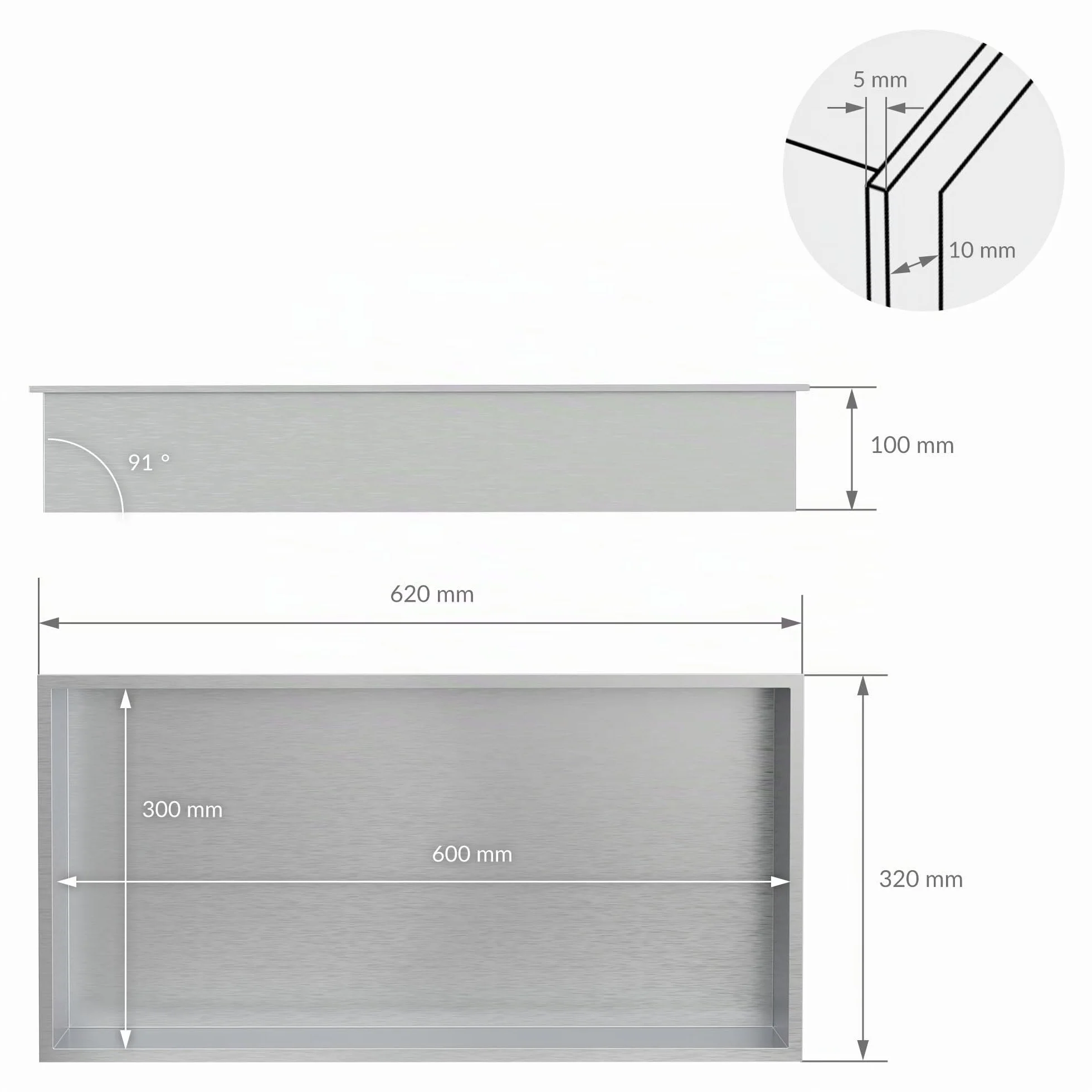 LuxeBath Nicho de Ducha de Acero Inoxidable 60x30x10 cm Plata Marco de Pared Empotrado Alicatable Estante Integrado Instalación Flexible para Almacenamiento Organizador de Utensilios para Baño