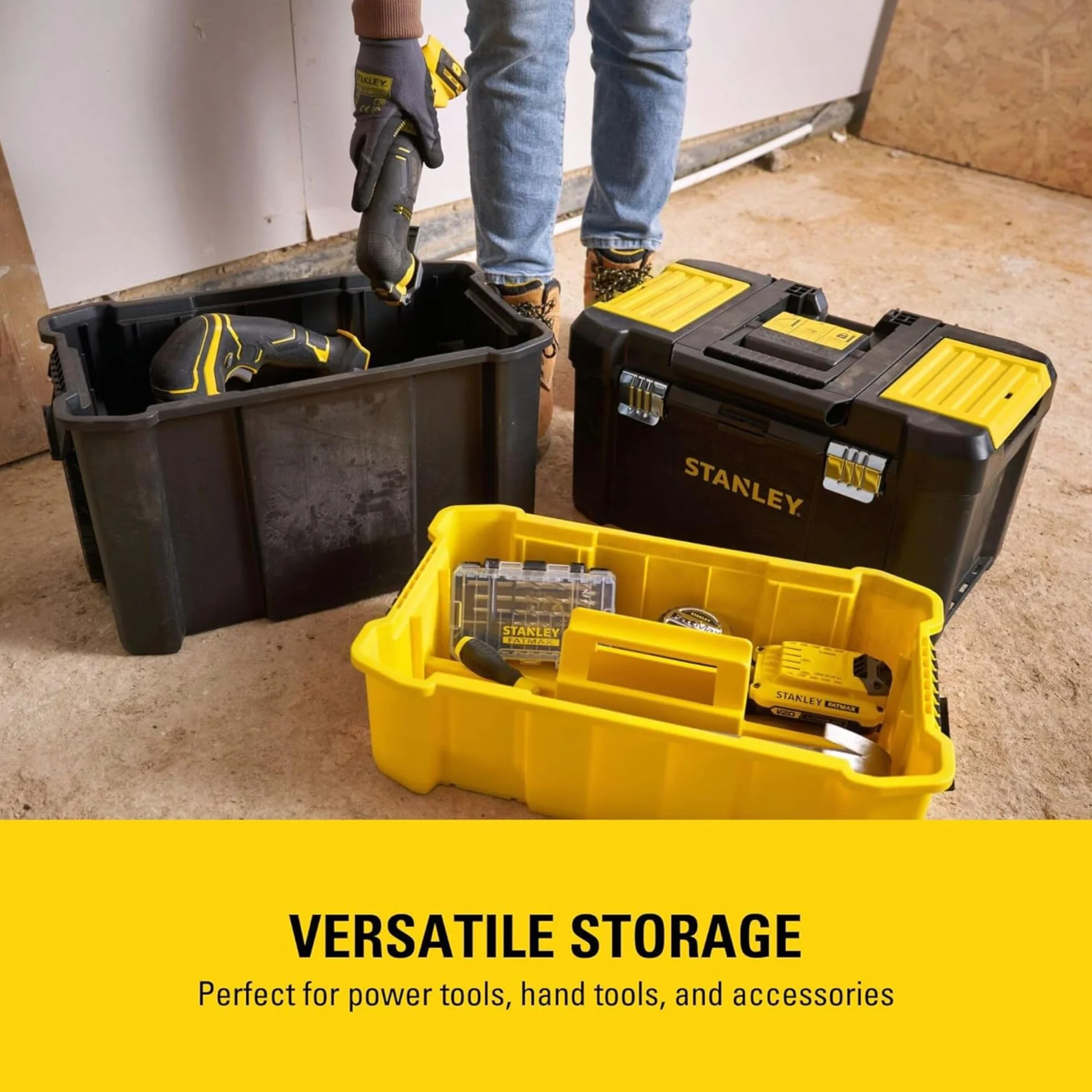 STANLEY Caja de Herramientas Rodante Esencial, Taller Móvil 3 en 1 con Unidades Apilables, Solución Portátil para Herramientas, STST1-80151.