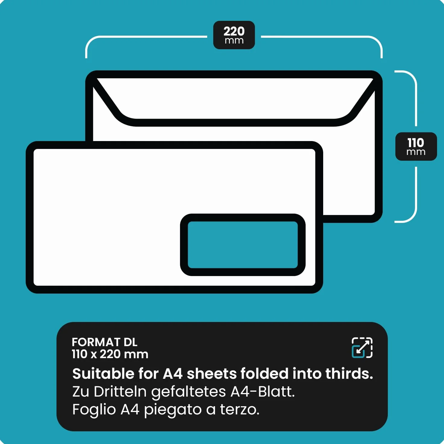 Netuno 100 blanco DL 110 x 220 mm 80 g sobres papel solapa recta ventana derecha cierre autoadhesivo interior azul para cartas facturas ofertas y folletos