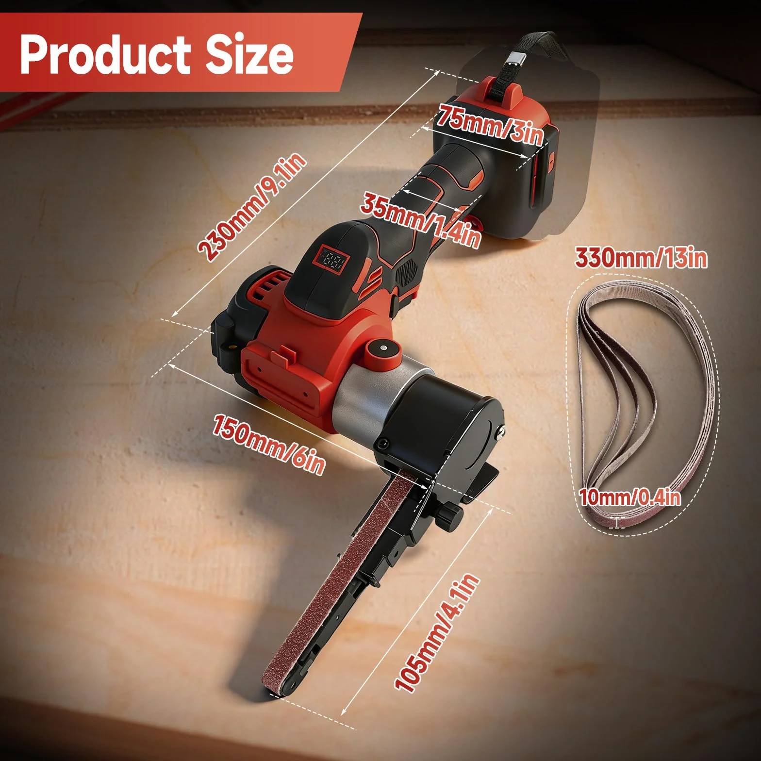 Lijadora de banda inalámbrica compatible con Milwaukee 18V, 13000 RPM 360° sin escobillas Mini Lijadora Inalámbrica Eléctrica con Velocidad Variable, 20 tiras abrasivas para Lijar