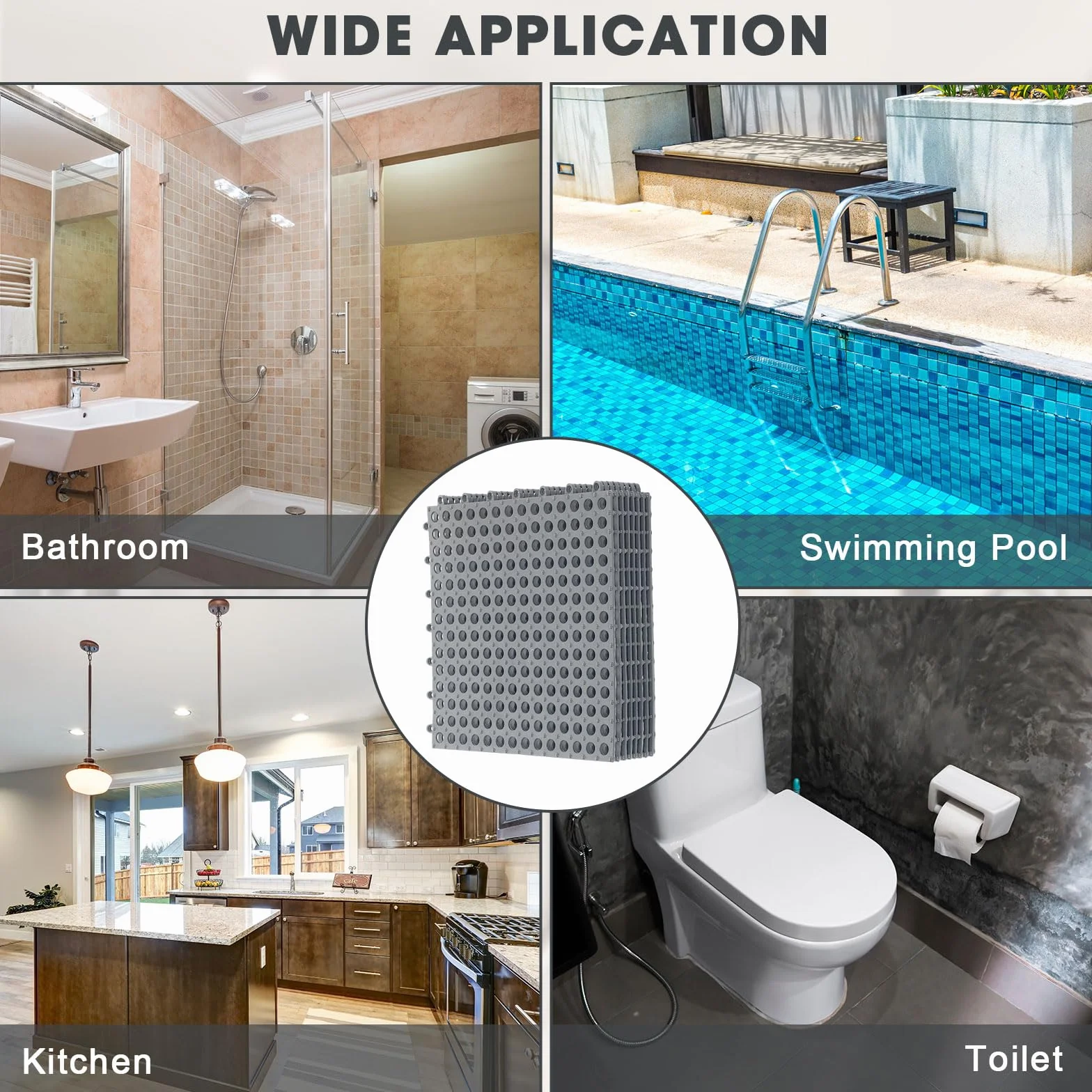 Drydiet Paquete de 8 baldosas entrelazadas con 1 martillo de plástico de 12 x 12 pulgadas, azulejos de drenaje modulares antideslizantes para piscina, baño, cubierta, cocina, patio, balcón, garaje