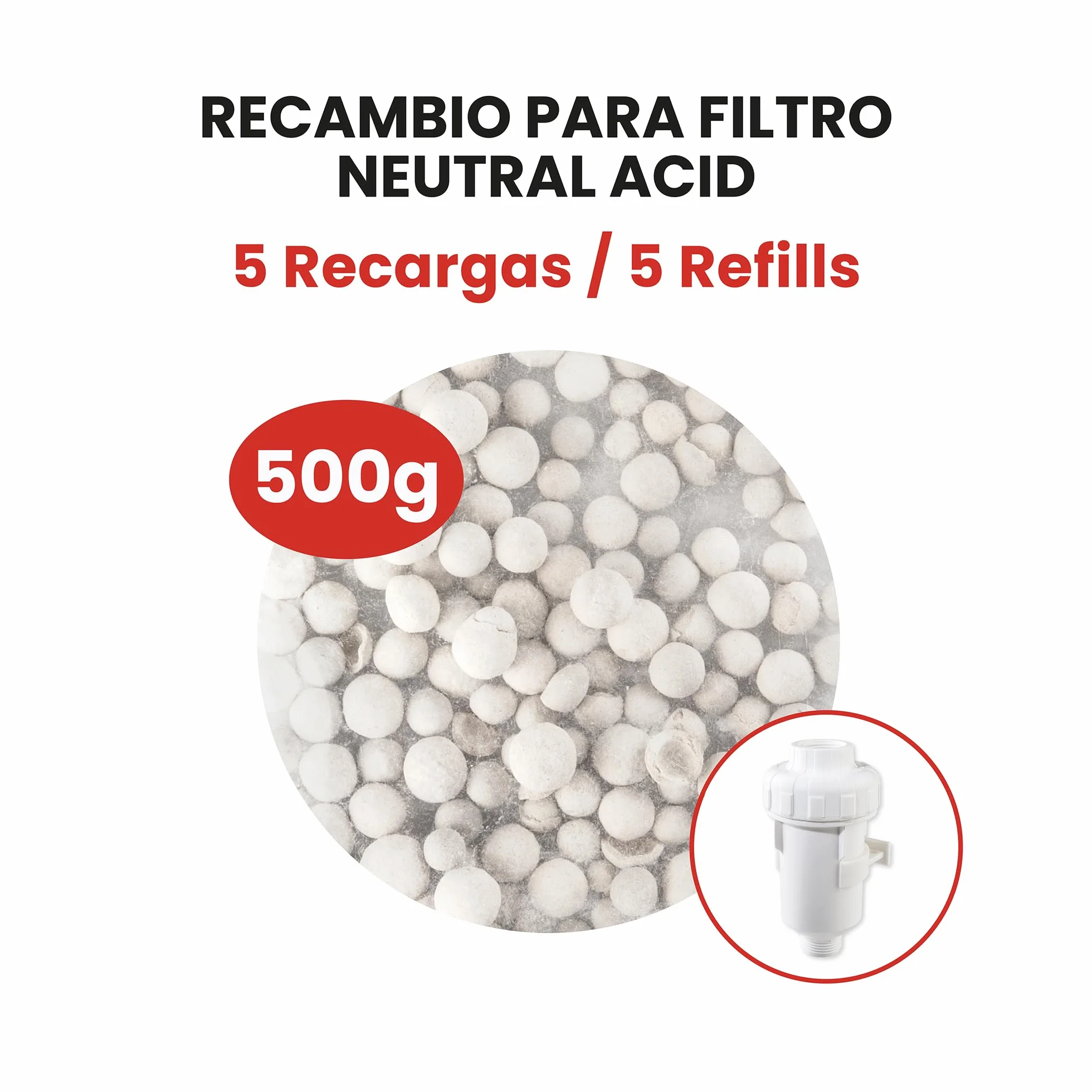 Material Neutralizador de Ácido Condensados para Caldera de Condensación. Recambio para Filtro Neutral Acid de la marca Bbagua. Envase de 500 Gramos. Bbagua.