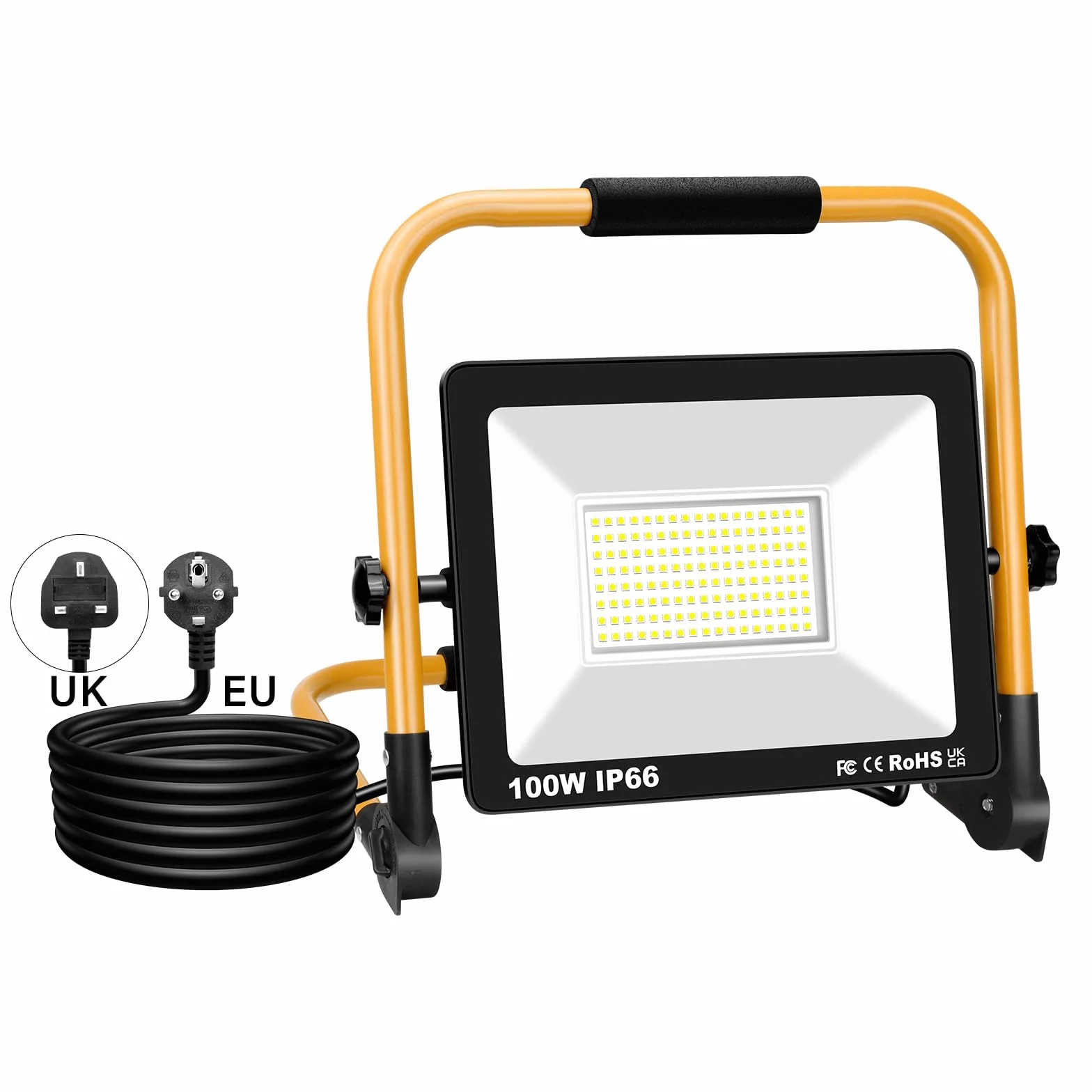 SKYWORLD Foco de Trabajo LED 100W, 10000LM Luz de Trabajo Portátil con Giratorio 360º Soporte plegable, Focos Led Uso en Interiores y Exteriores para Obra Taller Garaje Jardín 6000K Luz Blanca