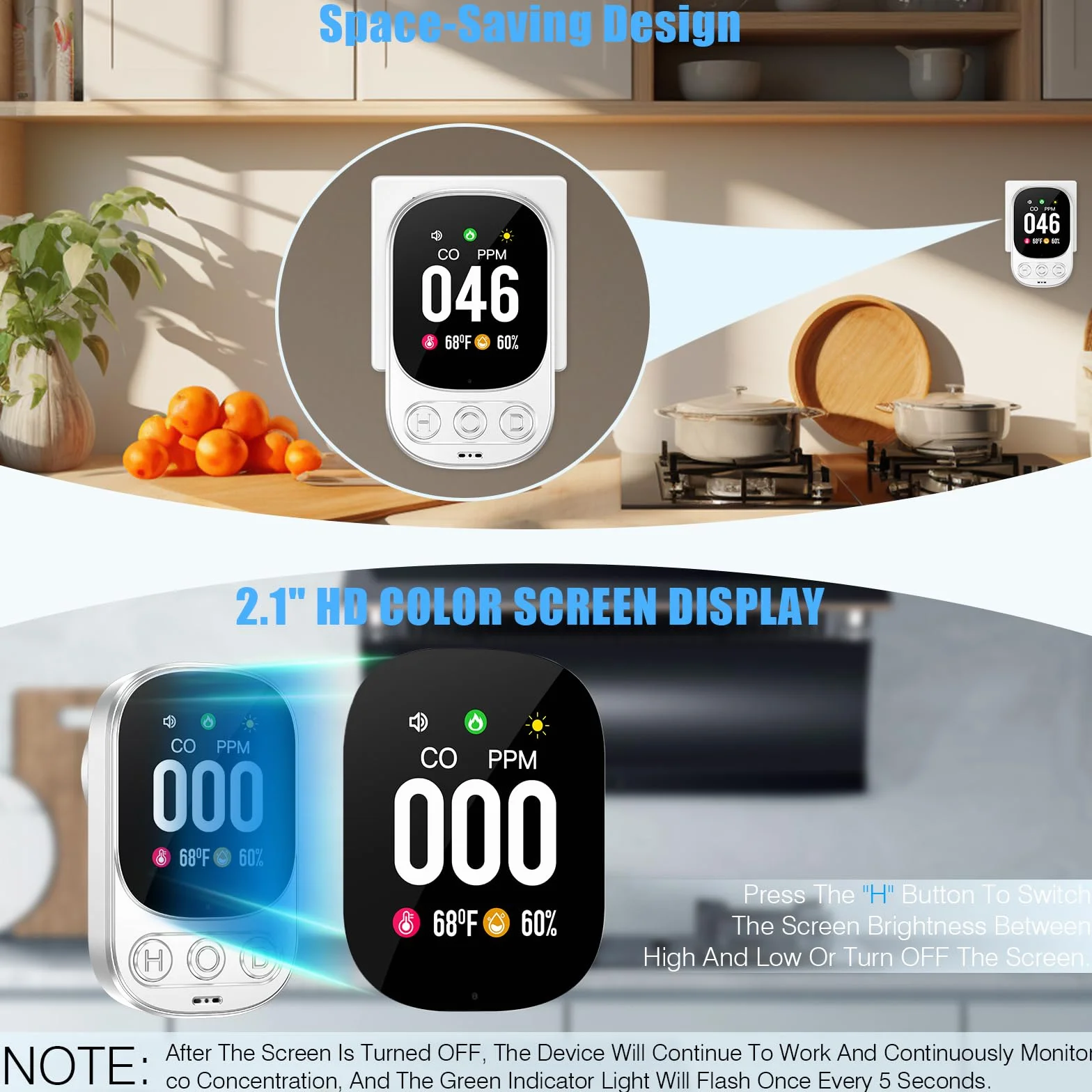 YOJOCK CO-Melder, Detector de Monóxido de Carbono 3-en-1 con Sensor de Temperatura y Humedad, Detector CO para Casa, Camper, Apartamento, Sótano, Taller y más, Certificado EN 50291 (Blanco)