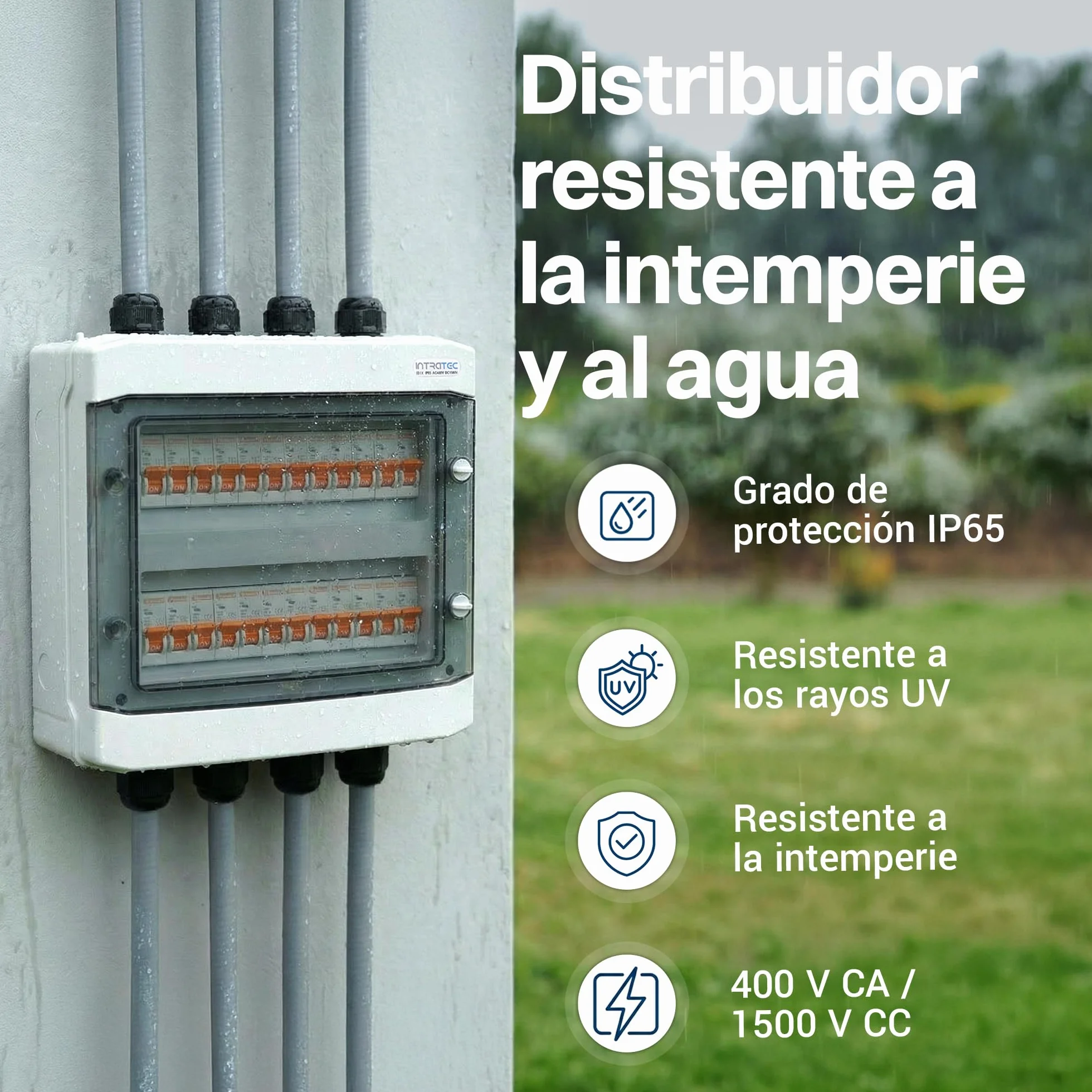 Intratec Caja de Distribución Superficie 2 Fila IP65 – Cuadro Eléctrico para 24 Módulos DIN – Caja de Subdistribución Estanca para Exterior Garaje Sótano Jardín – 400VAC 1500VDC, 318 x 384 x 144 mm